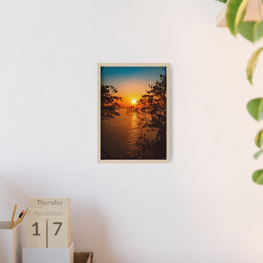 Sunset Coastal Poster with Wooden Frame — Framed Beach Wall Art