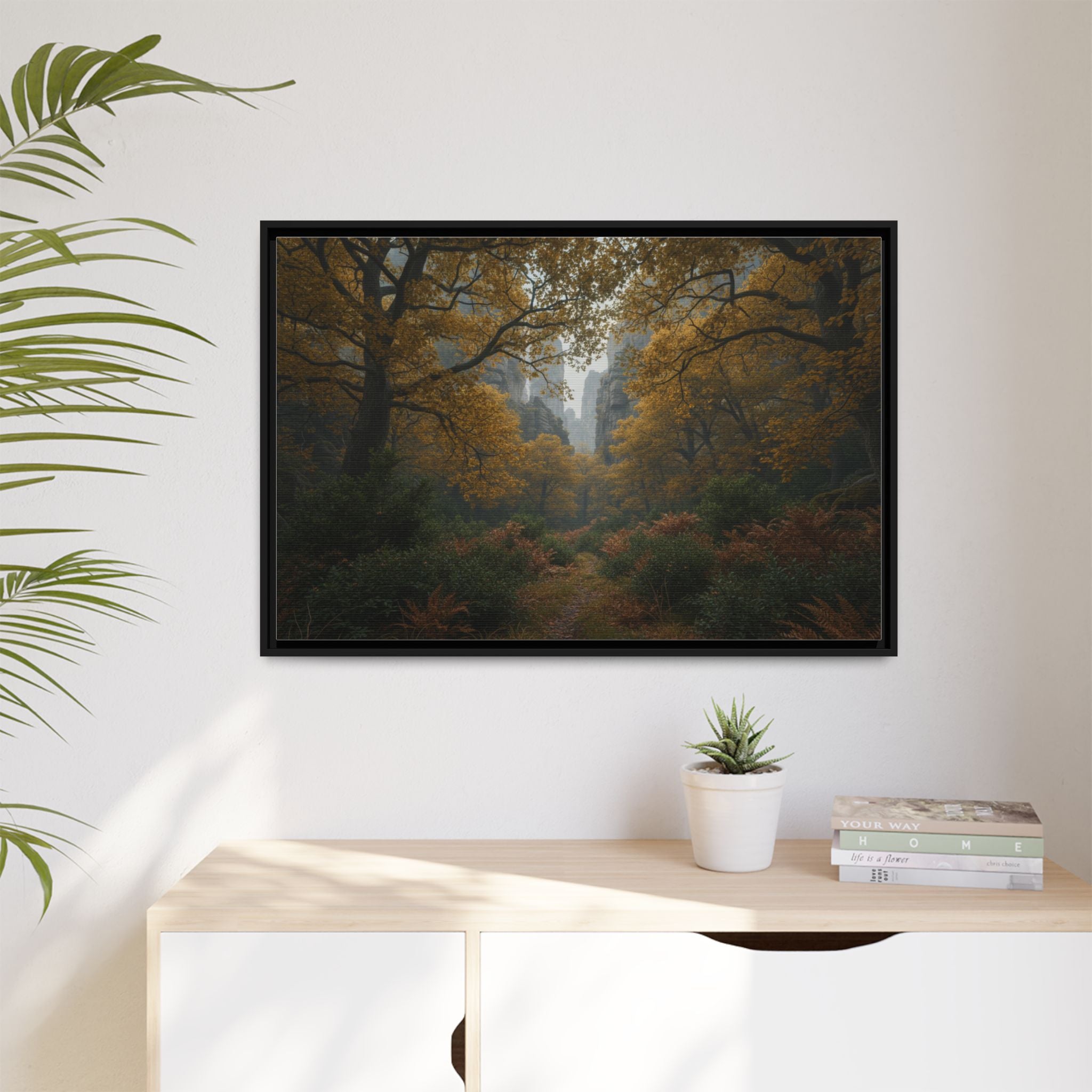 Autumn Forest Path Matte Canvas Print — Framed Wall Art