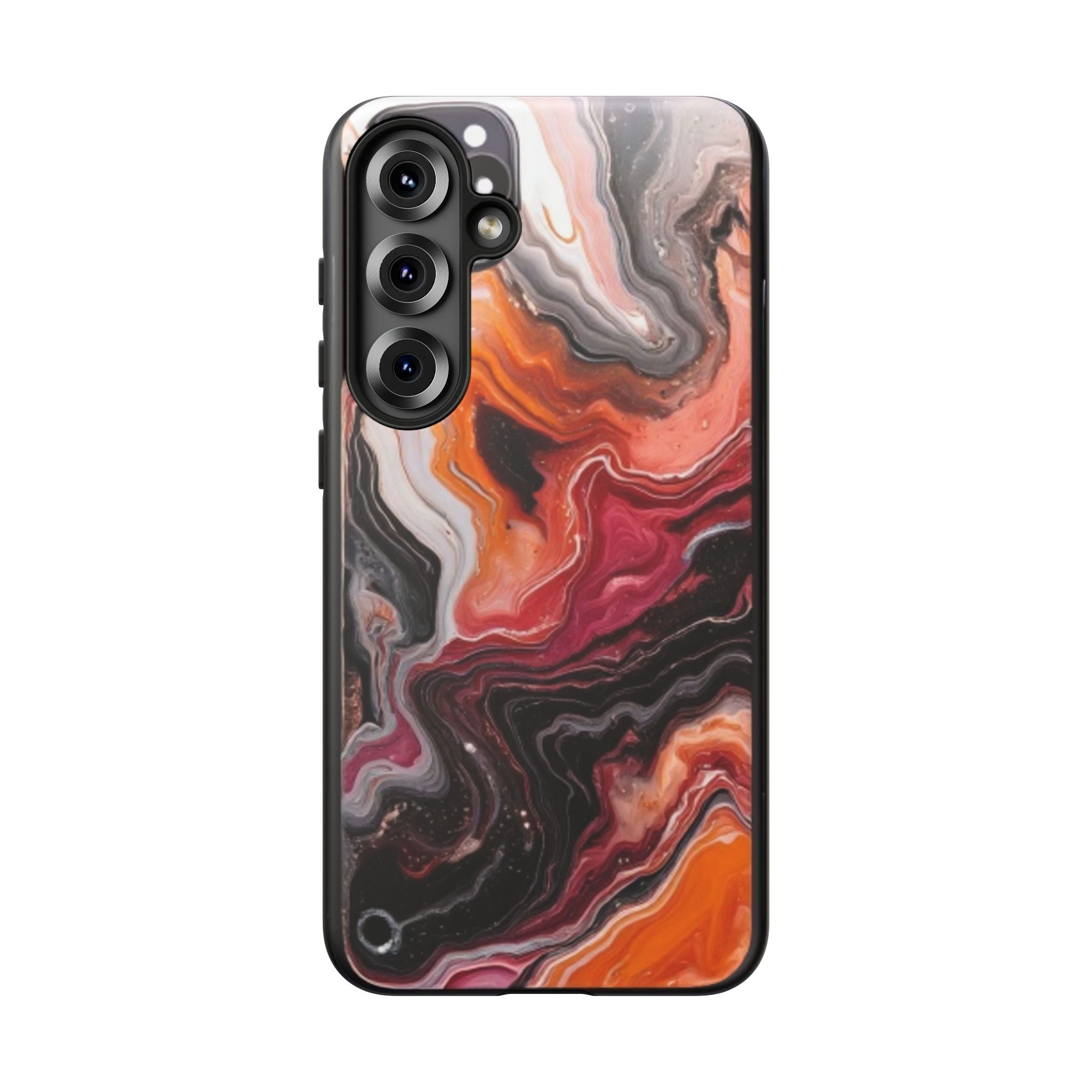 Marble Swirl Tough Phone Case — Orange Red Abstract Protective Cover