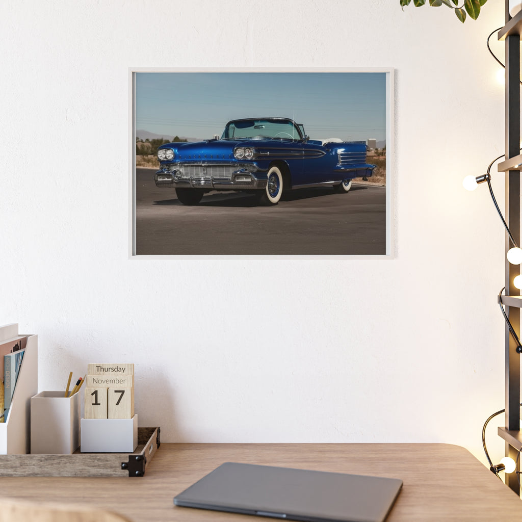 Framed Vintage Blue Classic Car Poster — Retro Automobile Wall Art