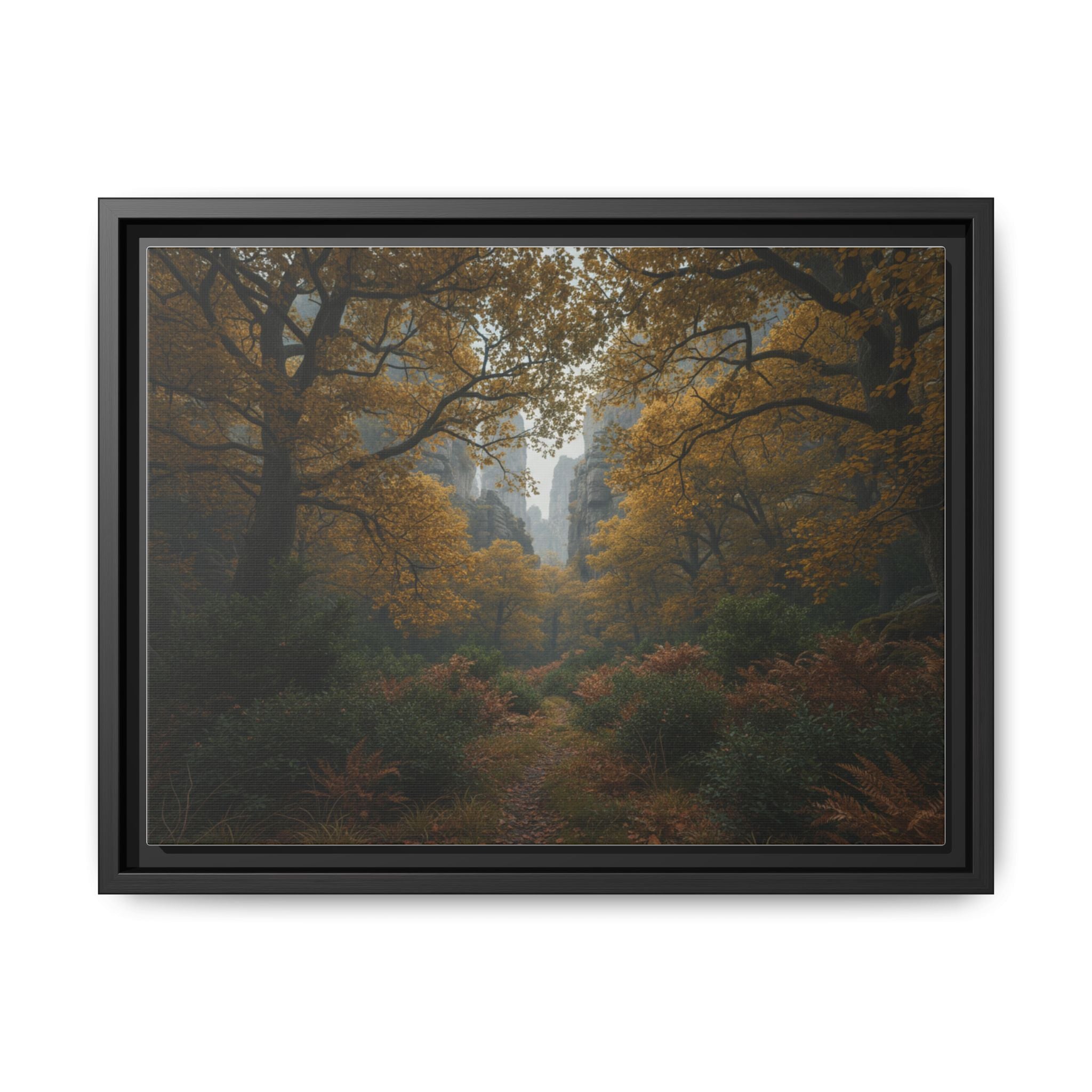 Autumn Forest Path Matte Canvas Print — Framed Wall Art