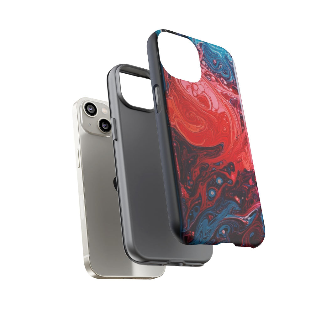 Abstract Red & Blue Swirl Tough Phone Case — Protective iPhone Cover with Fluid Art Design