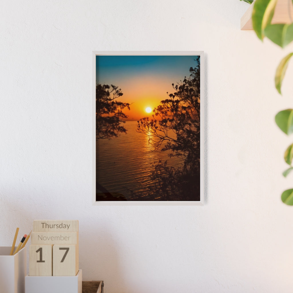 Sunset Coastal Poster with Wooden Frame — Framed Beach Wall Art