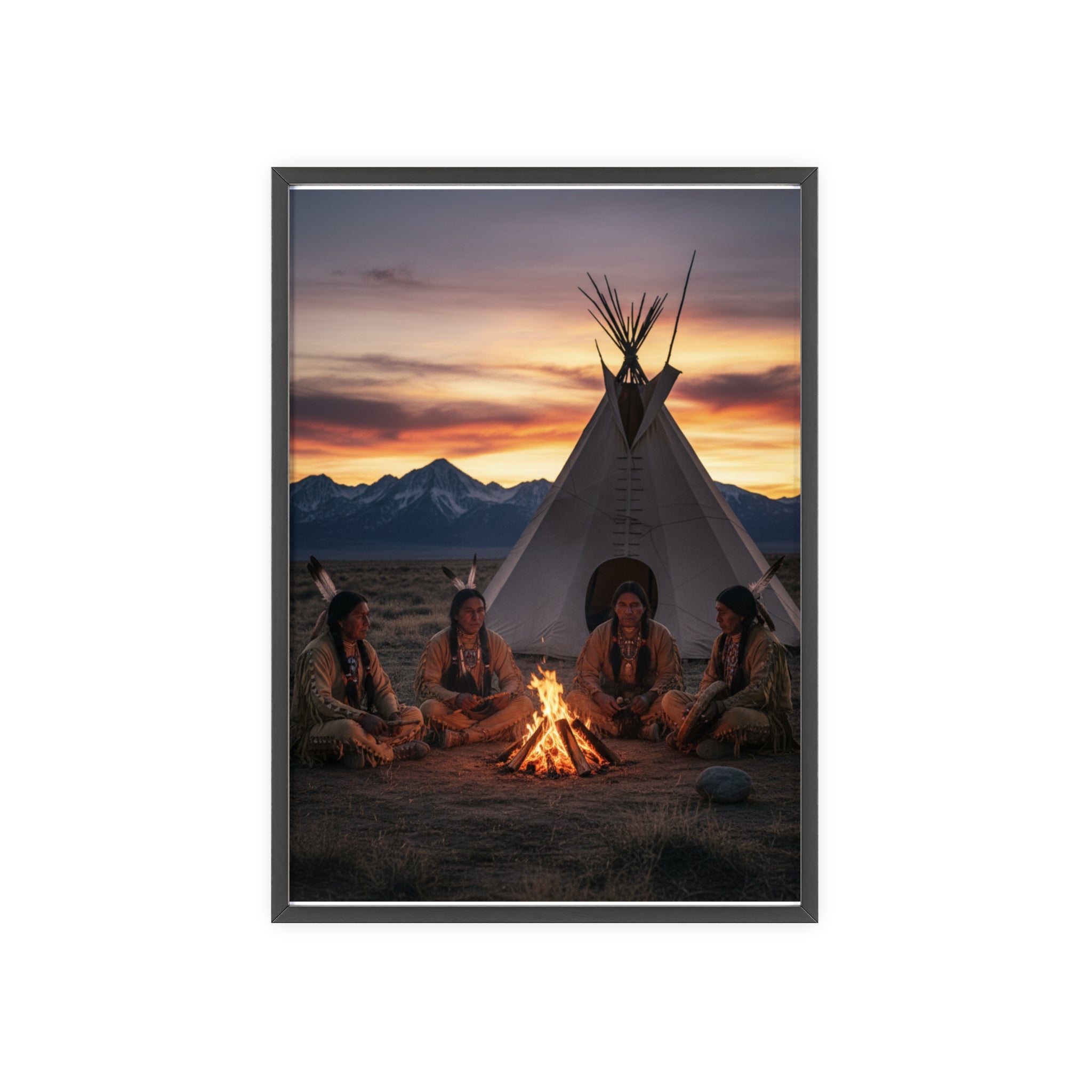 Framed Campfire Teepee Poster — Native Gathering Wall Art
