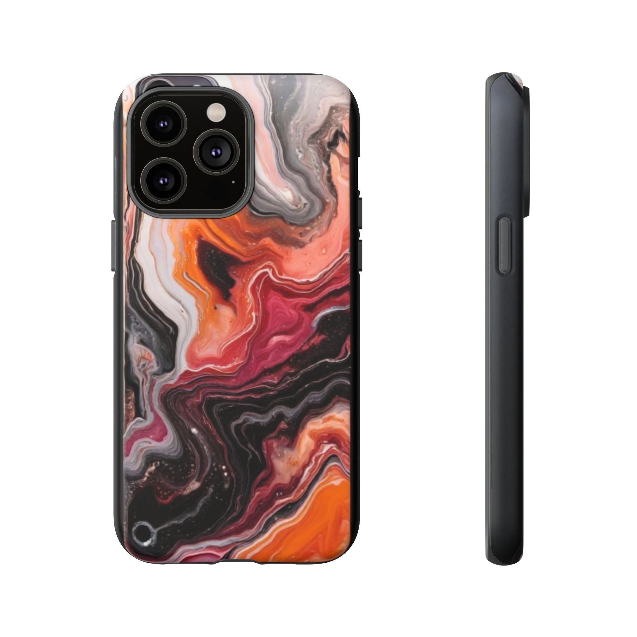 Marble Swirl Tough Phone Case — Orange Red Abstract Protective Cover