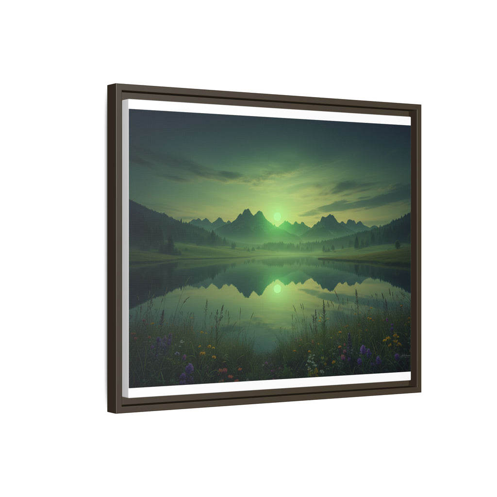 Framed Matte Canvas Print — Serene Green Mountain Lake Landscape