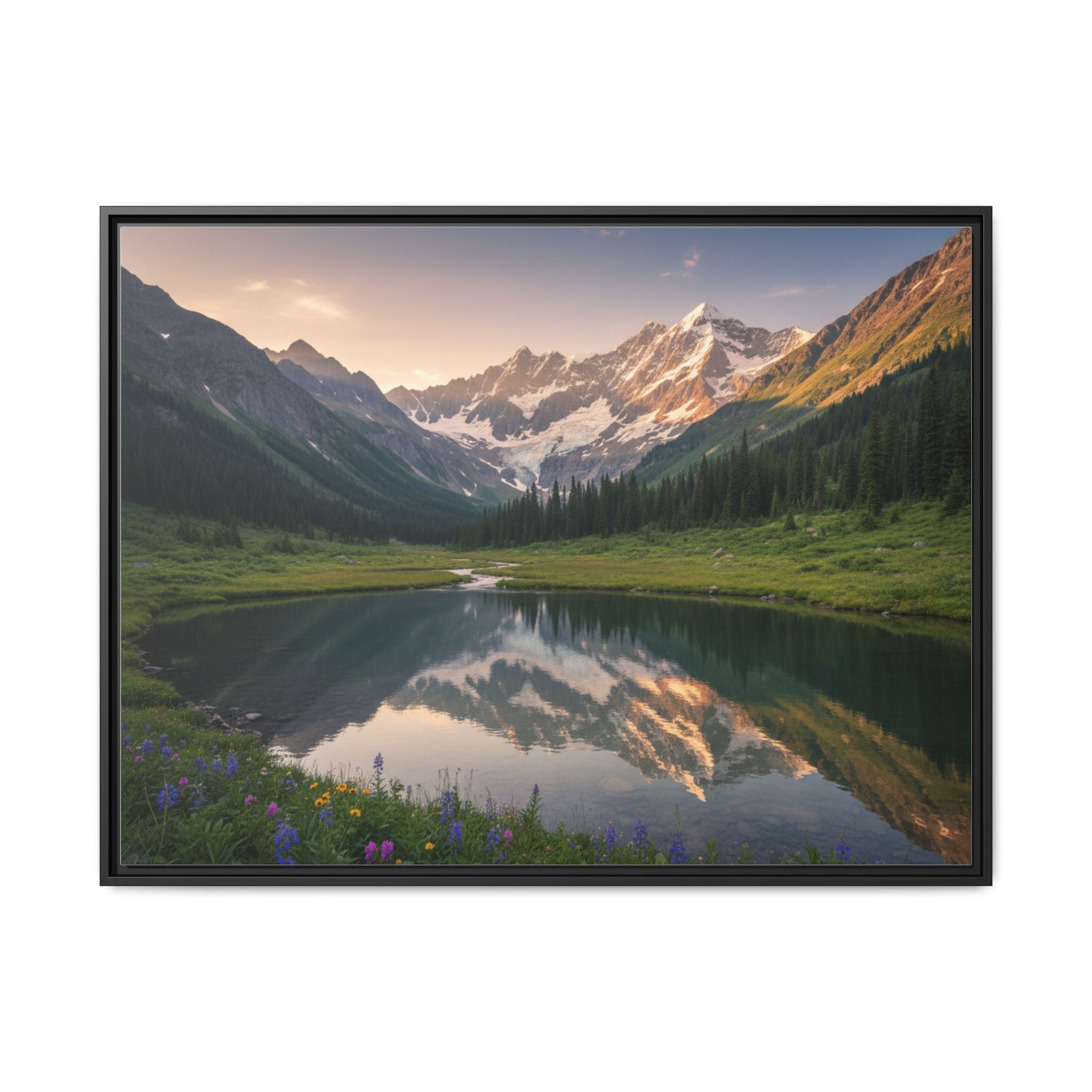Matte Framed Canvas - Mountain Lake Landscape Wall Art