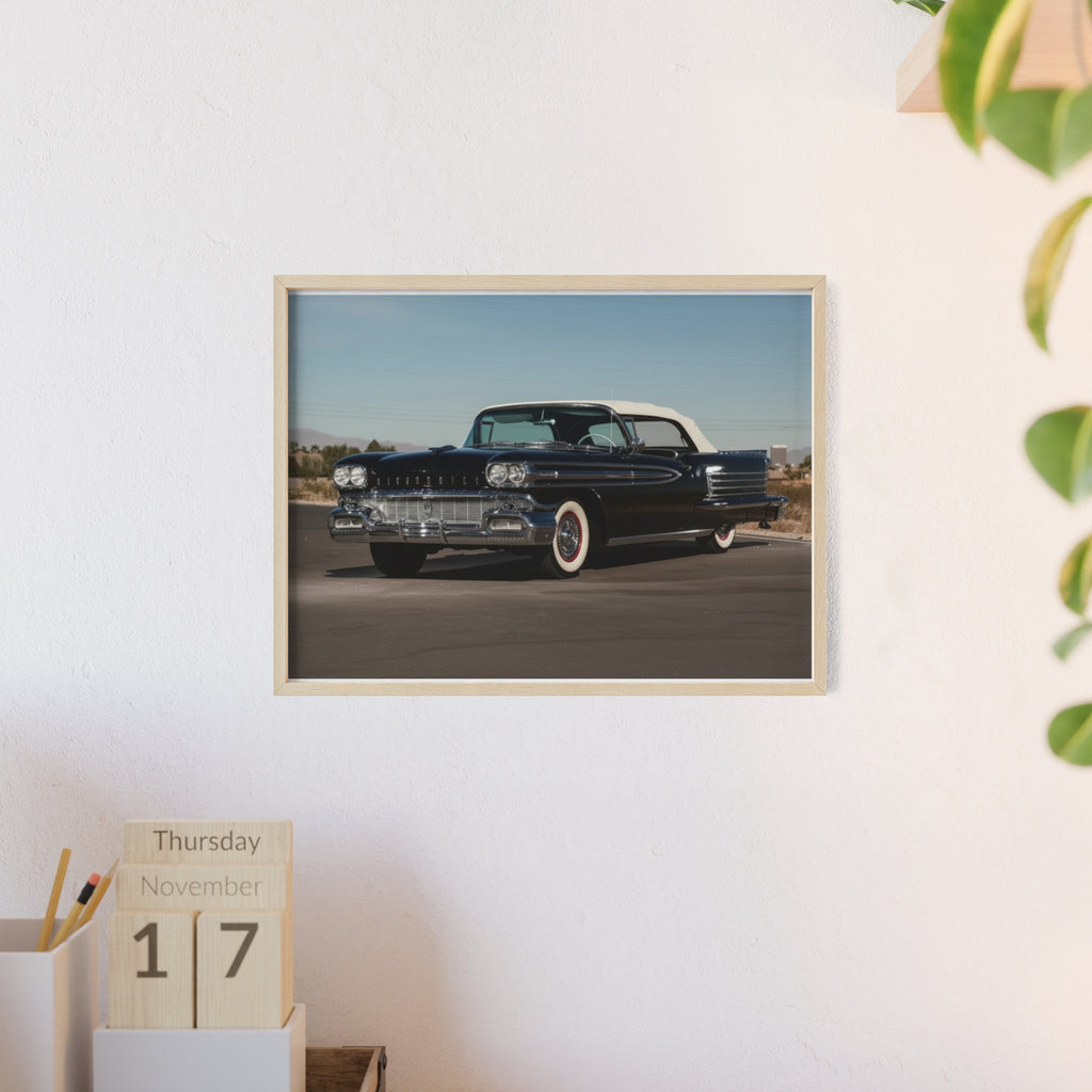 Vintage Black Classic Car Poster with Wooden Frame — Retro Automobile Wall Art