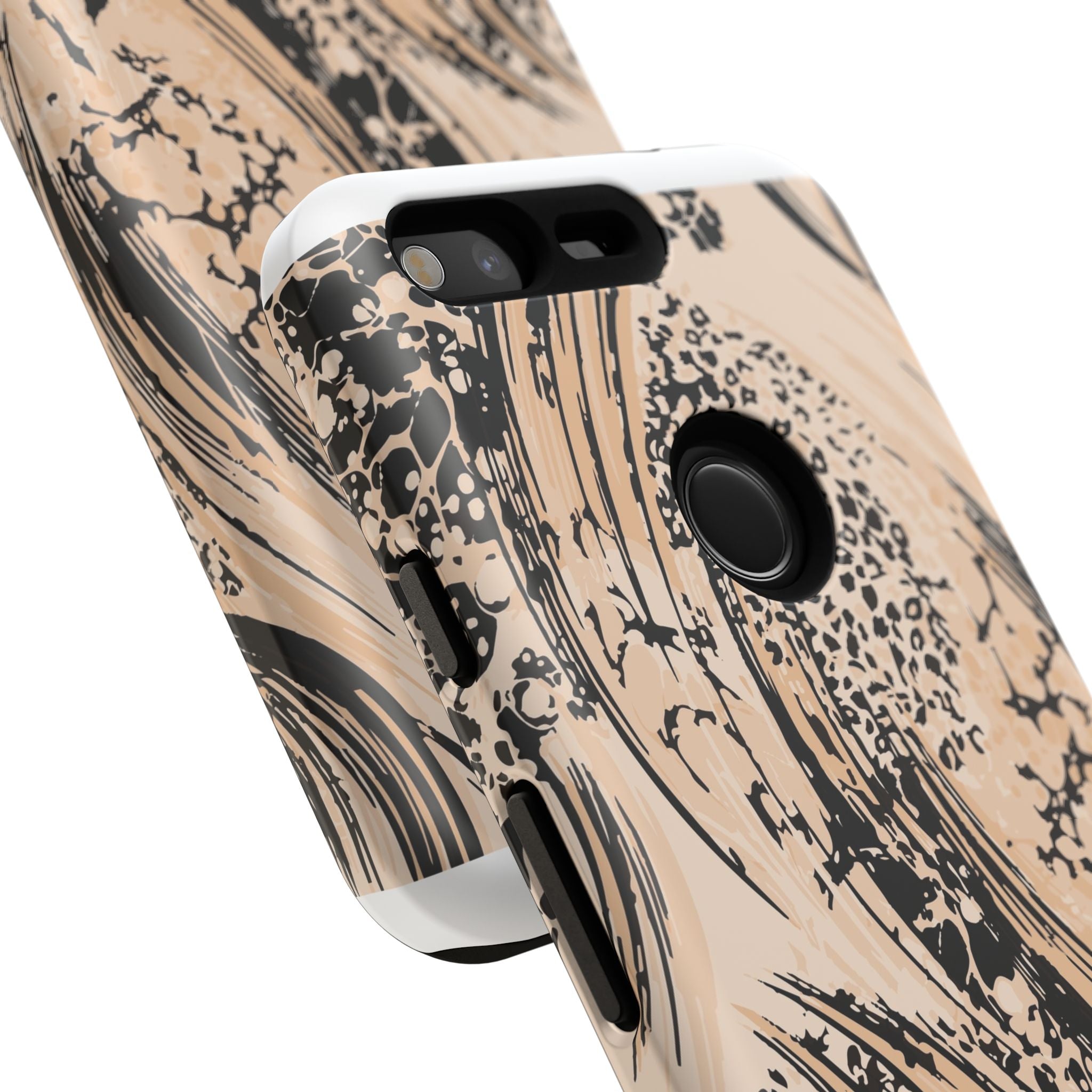 Abstract Brushstroke Phone Case — Neutral Beige & Black Artistic Protective Cover