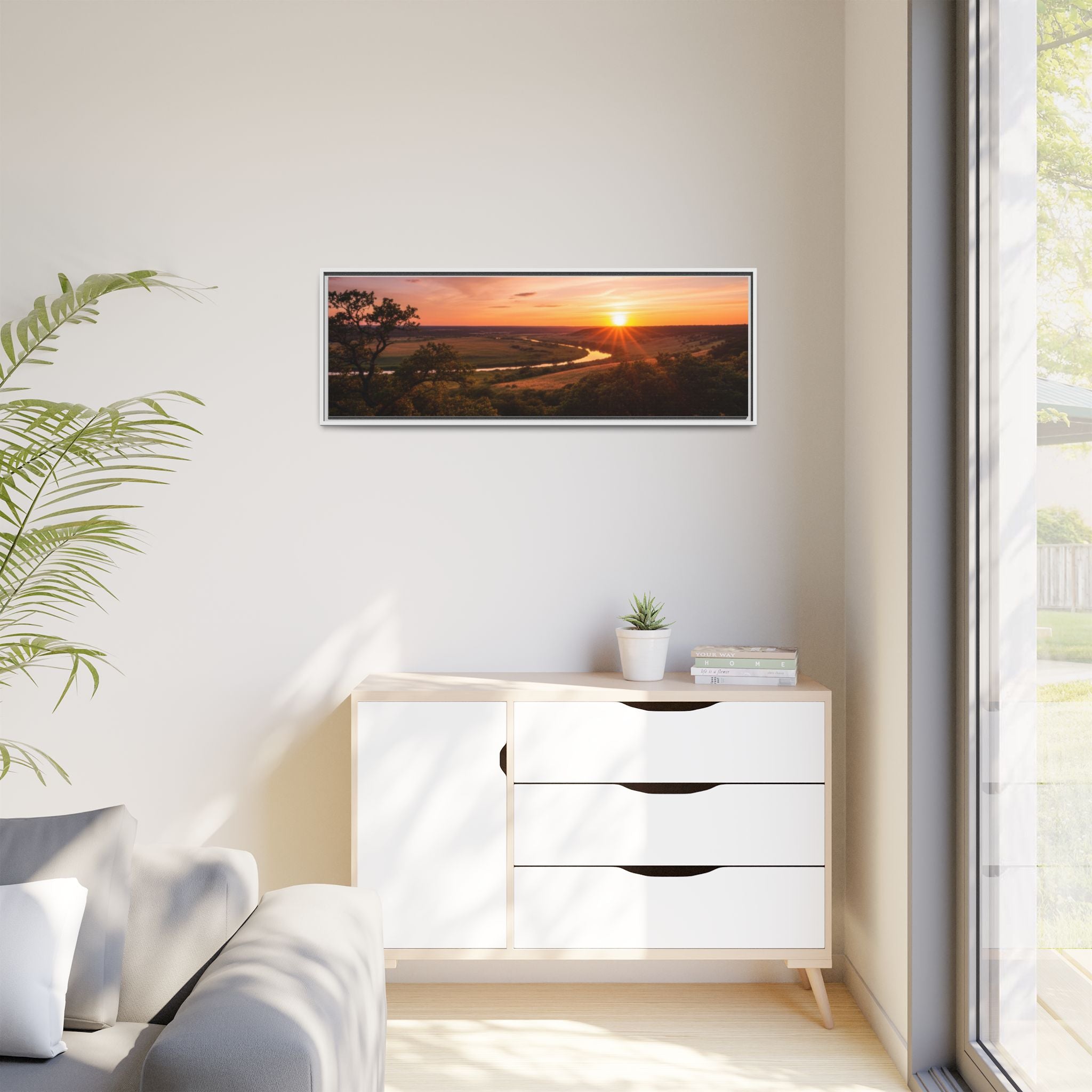 Sunset River Matte Canvas Framed Wall Art