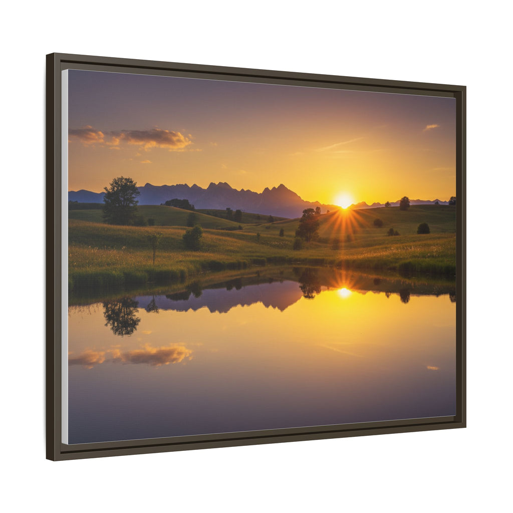 Framed Matte Canvas Sunset Landscape — Serene Lake Reflection Wall Art