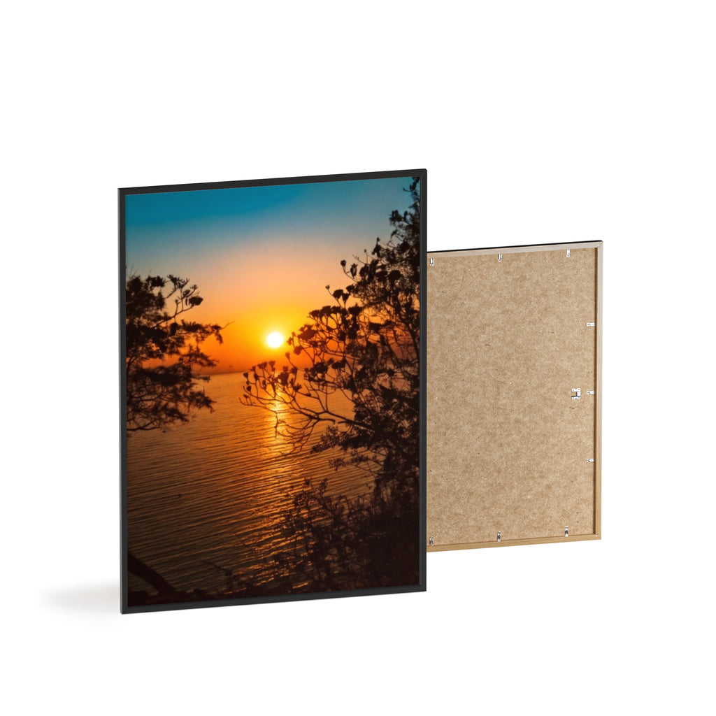 Sunset Coastal Poster with Wooden Frame — Framed Beach Wall Art