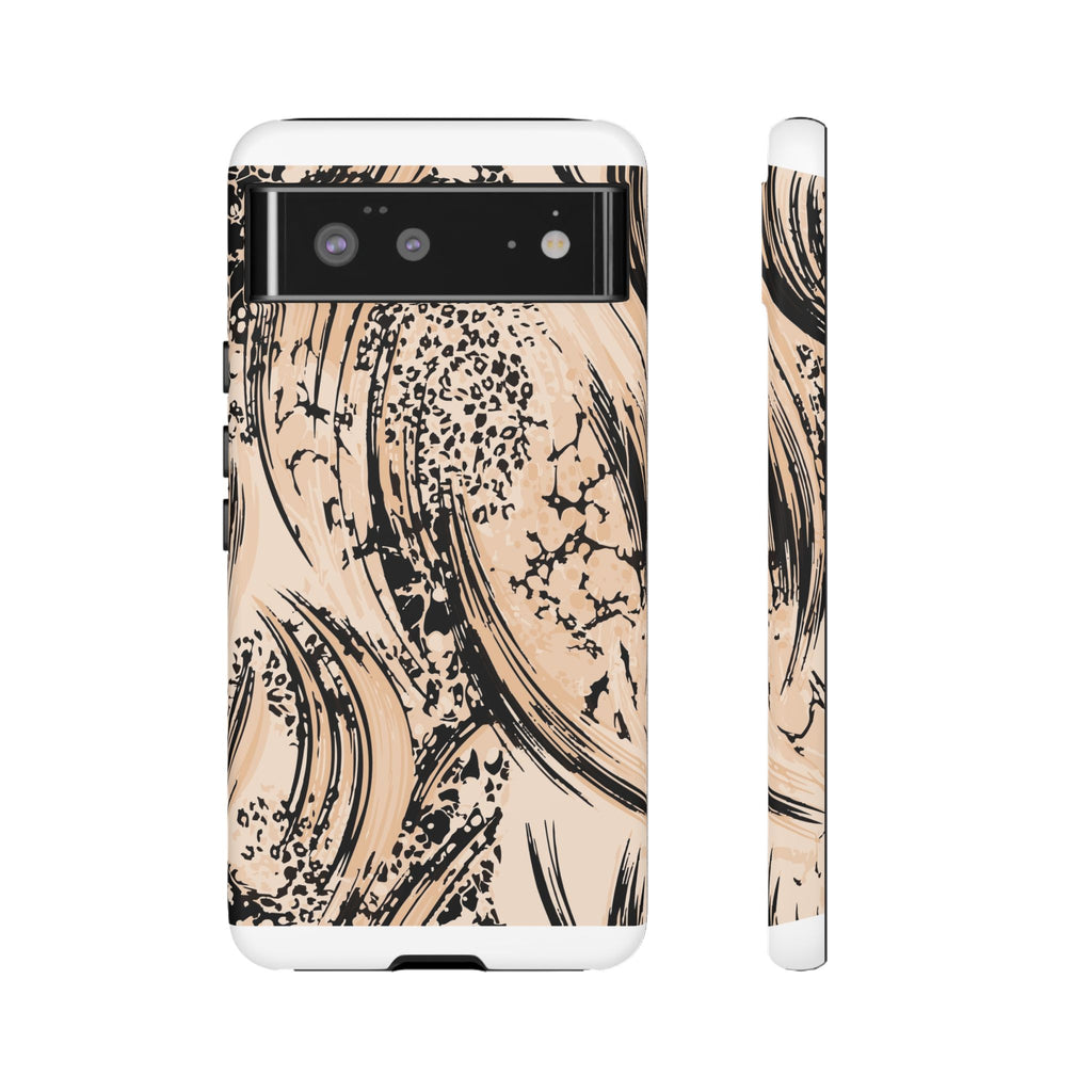Abstract Brushstroke Phone Case — Neutral Beige & Black Artistic Protective Cover
