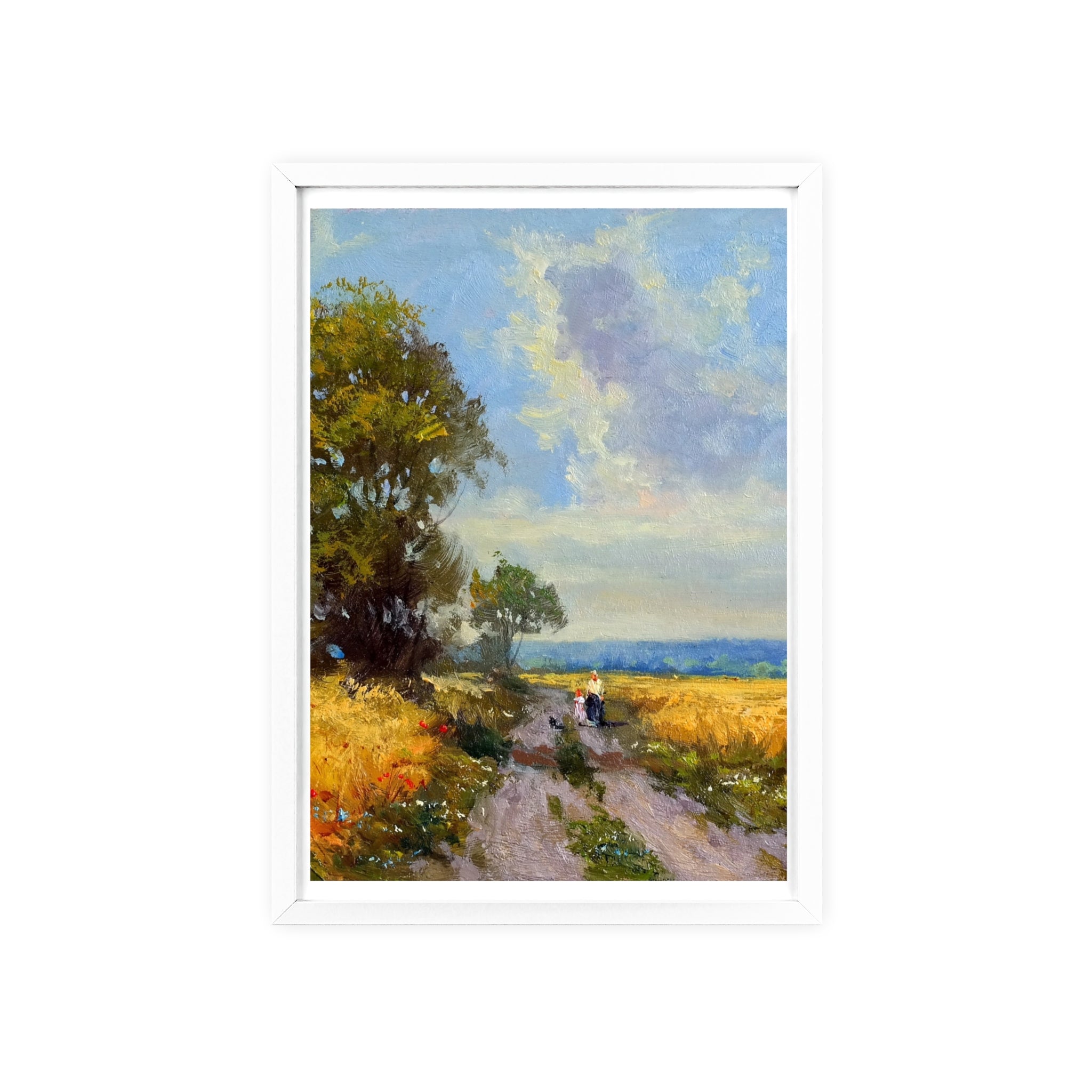 Framed Countryside Landscape Poster — Rustic Wooden Frame Wall Art