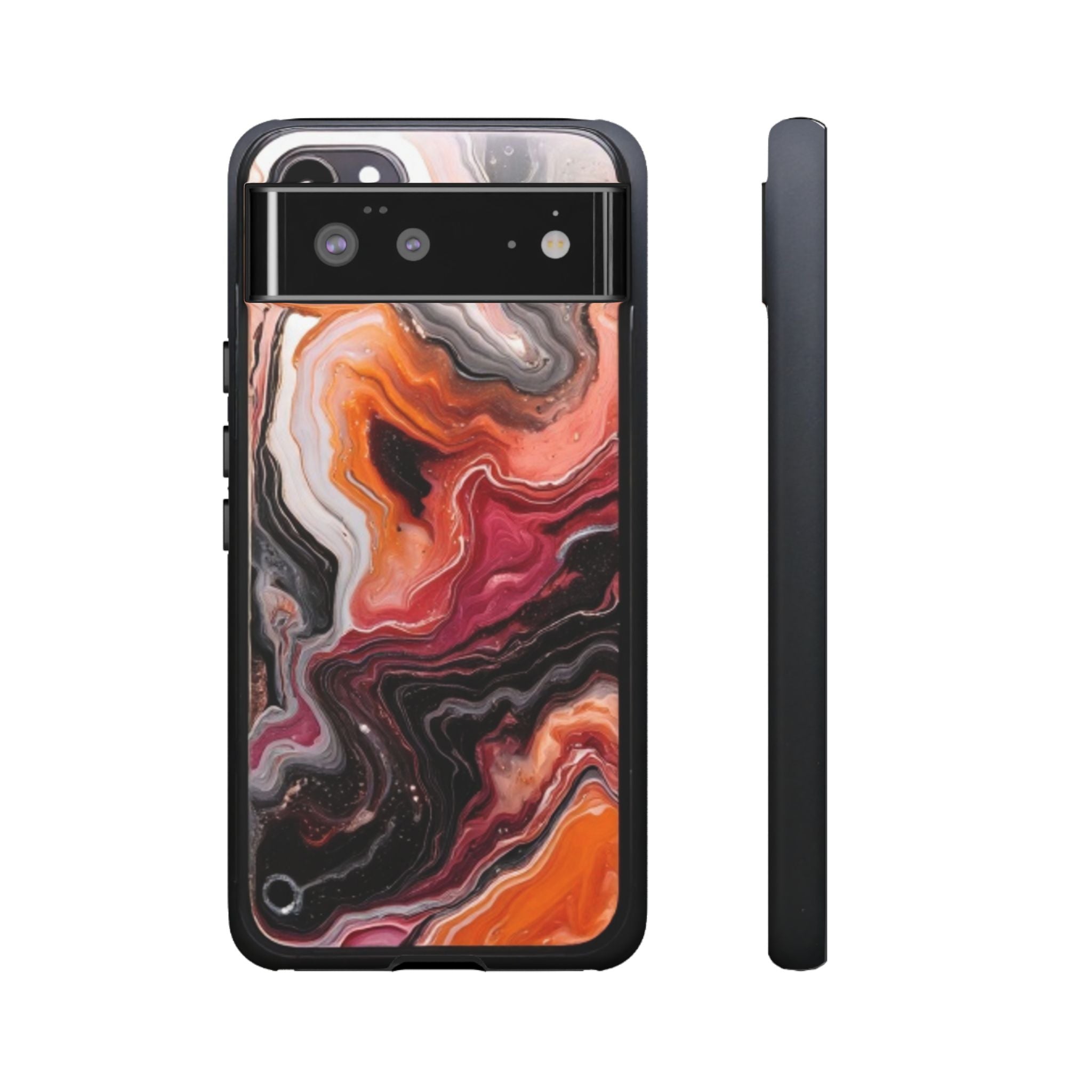 Marble Swirl Tough Phone Case — Orange Red Abstract Protective Cover