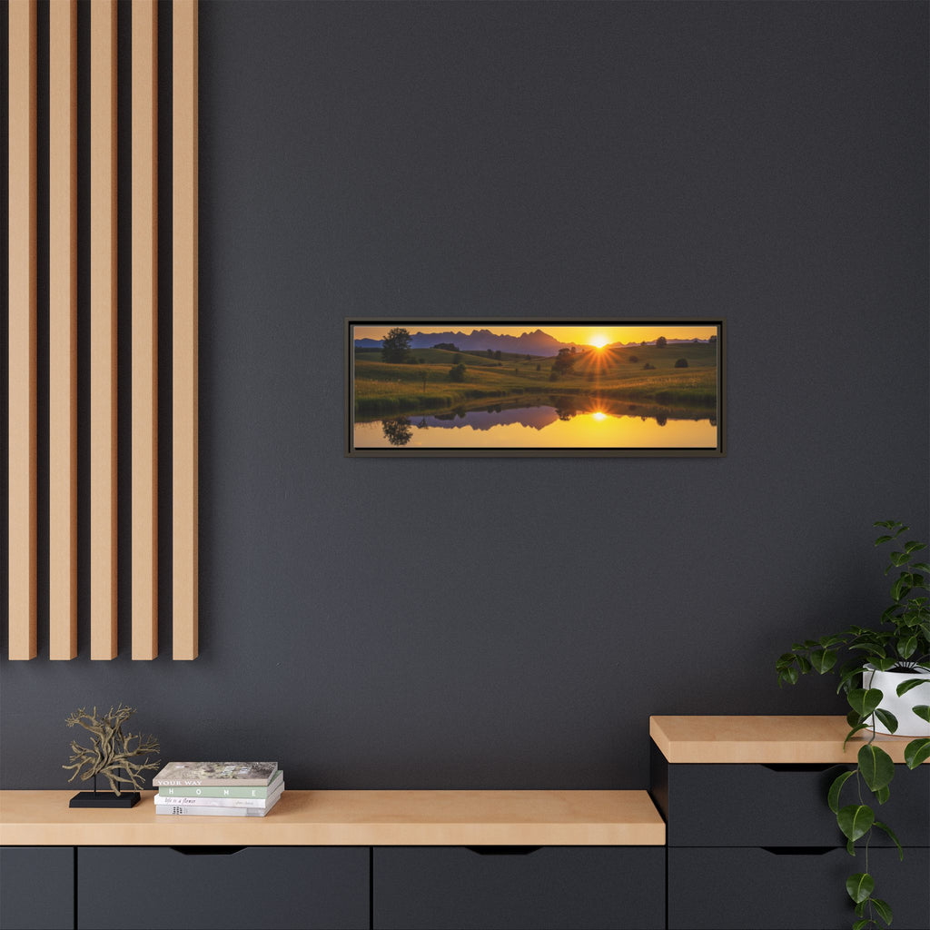 Framed Matte Canvas Sunset Landscape — Serene Lake Reflection Wall Art