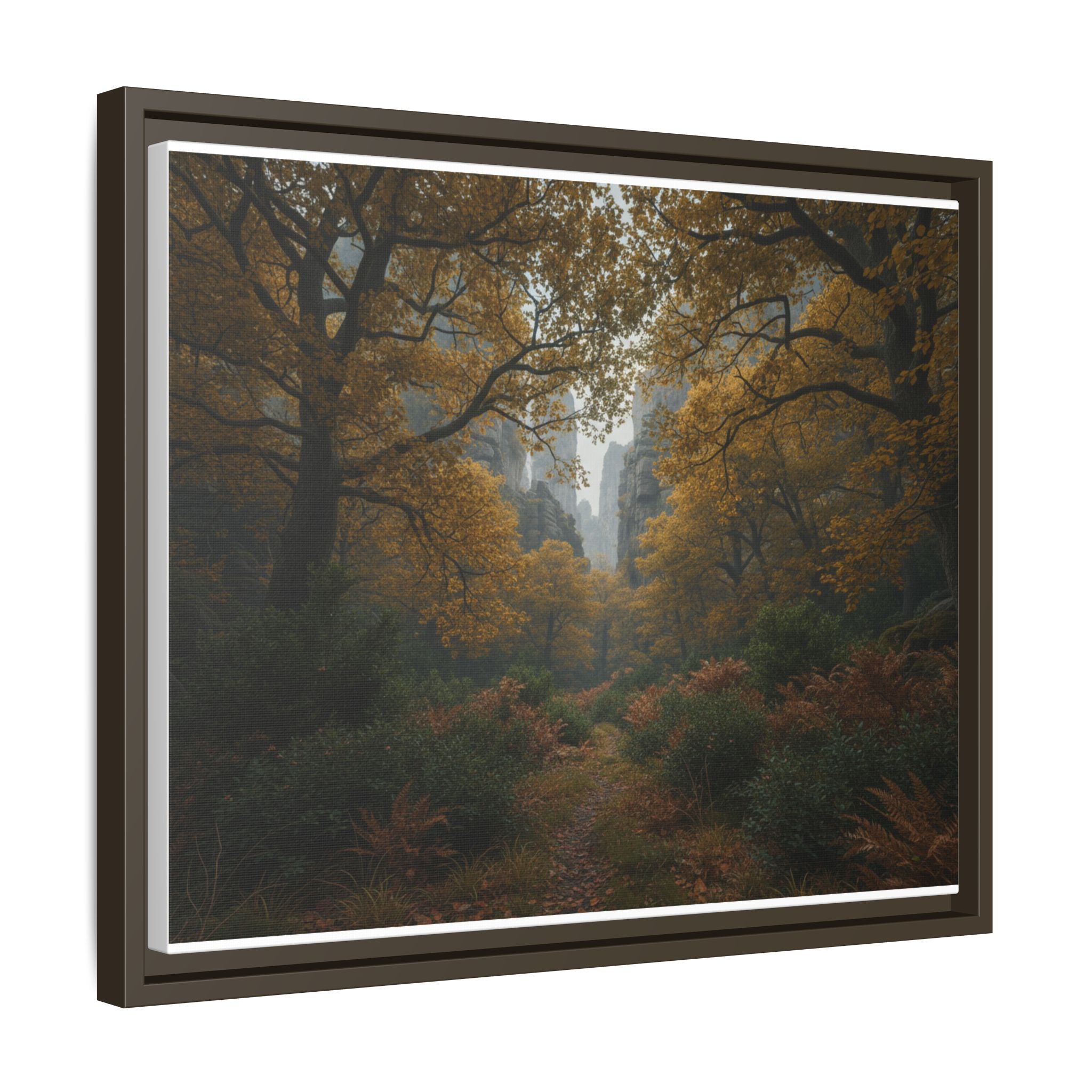 Autumn Forest Path Matte Canvas Print — Framed Wall Art