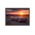 Vintage Convertible Sunset Poster with Wooden Frame