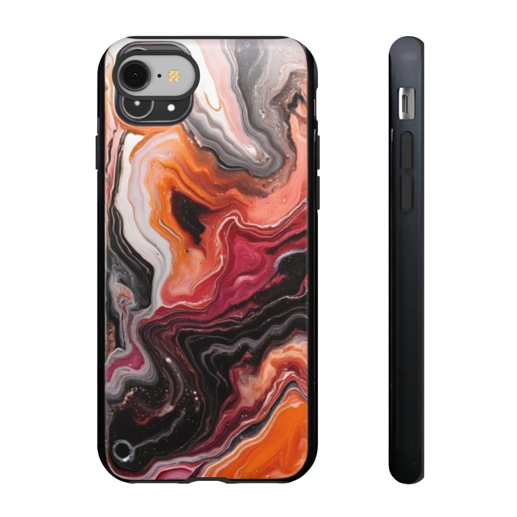 Marble Swirl Tough Phone Case — Orange Red Abstract Protective Cover