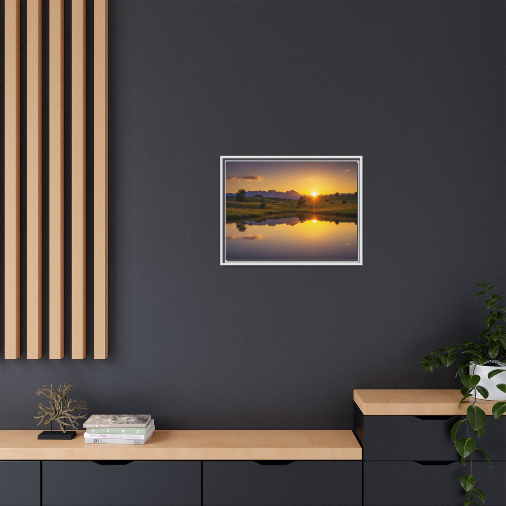Framed Matte Canvas Sunset Landscape — Serene Lake Reflection Wall Art