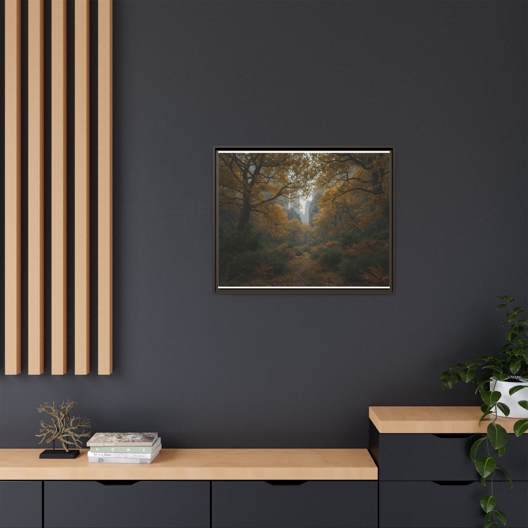 Autumn Forest Path Matte Canvas Print — Framed Wall Art