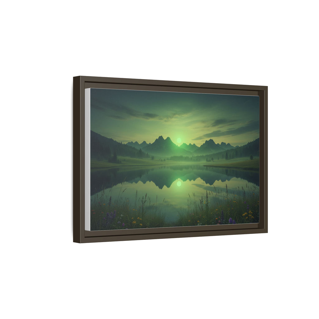 Framed Matte Canvas Print — Serene Green Mountain Lake Landscape