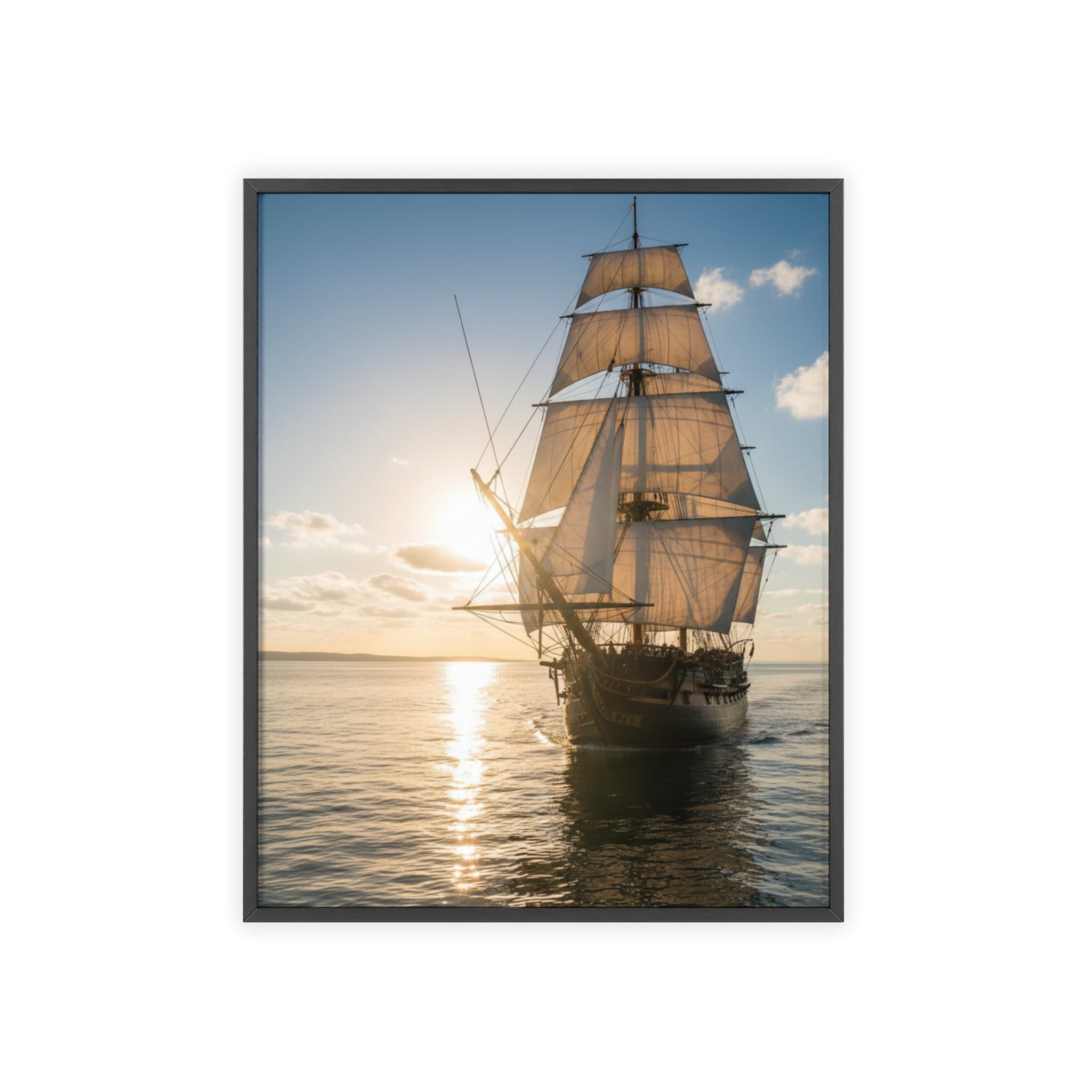 Sailboat Sunset Poster with Wooden Frame — Nautical Wall Art