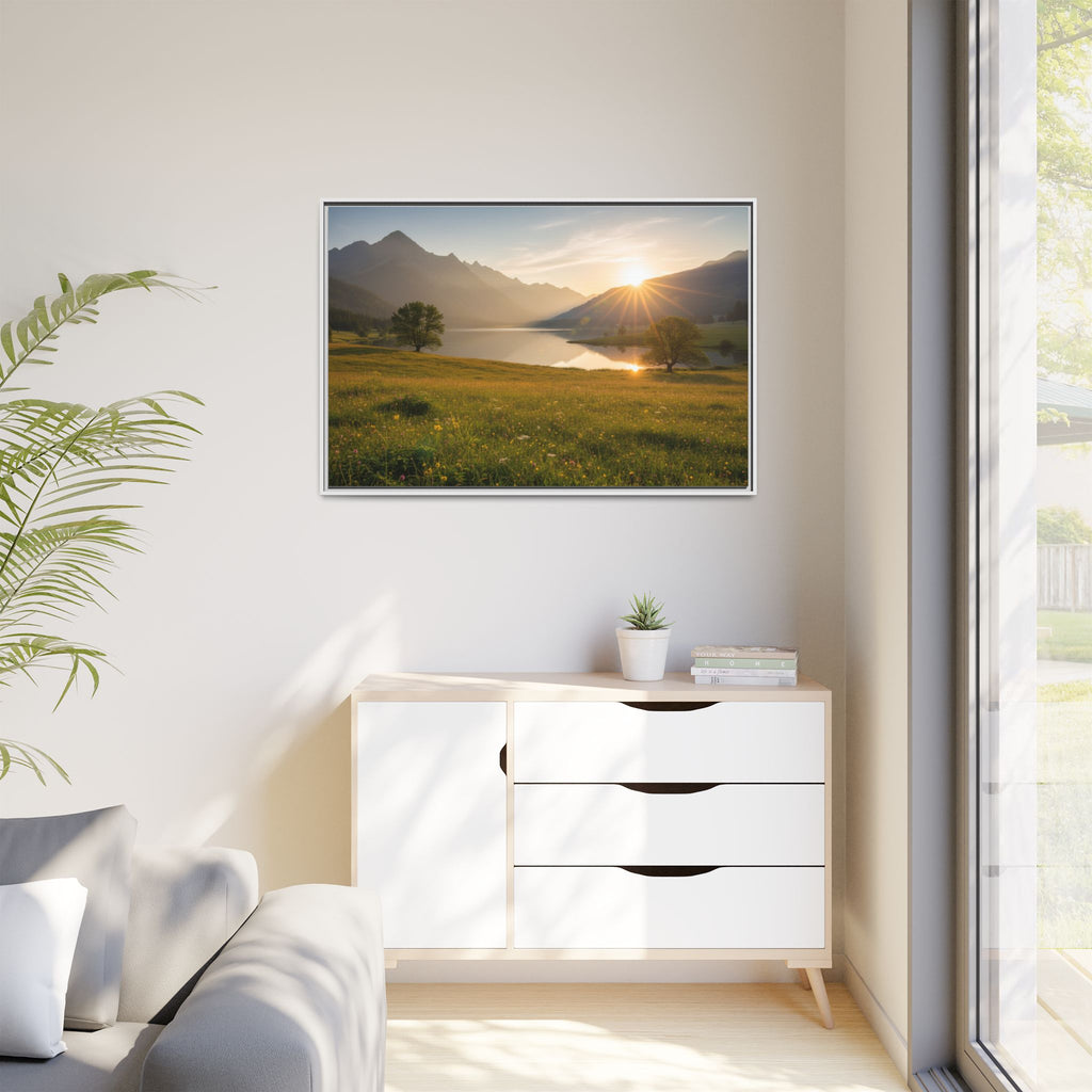 Sunrise Mountain Lake Matte Canvas — Framed Landscape Wall Art
