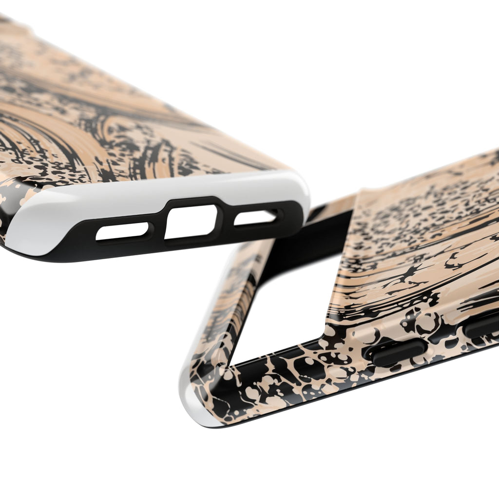 Abstract Brushstroke Phone Case — Neutral Beige & Black Artistic Protective Cover