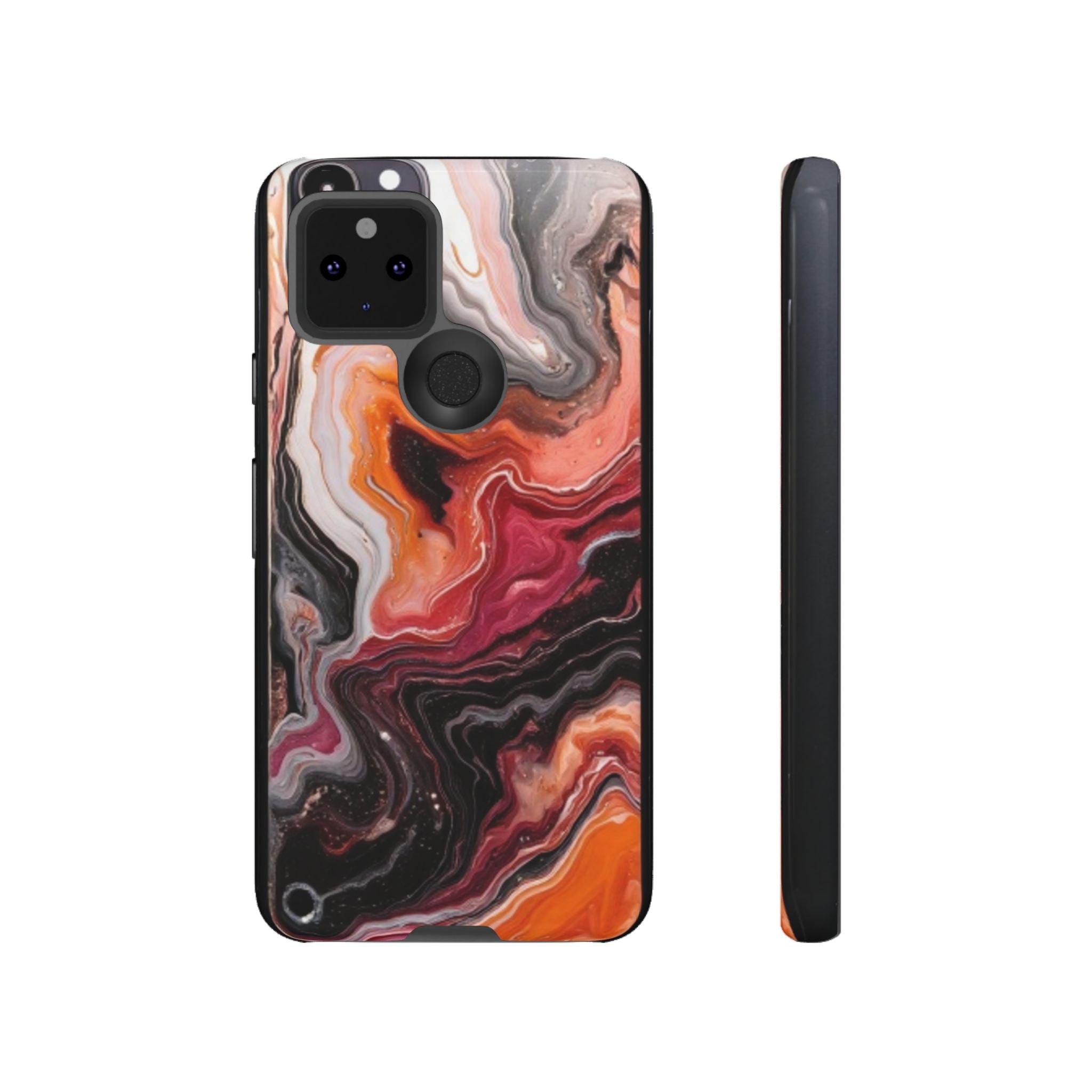 Marble Swirl Tough Phone Case — Orange Red Abstract Protective Cover