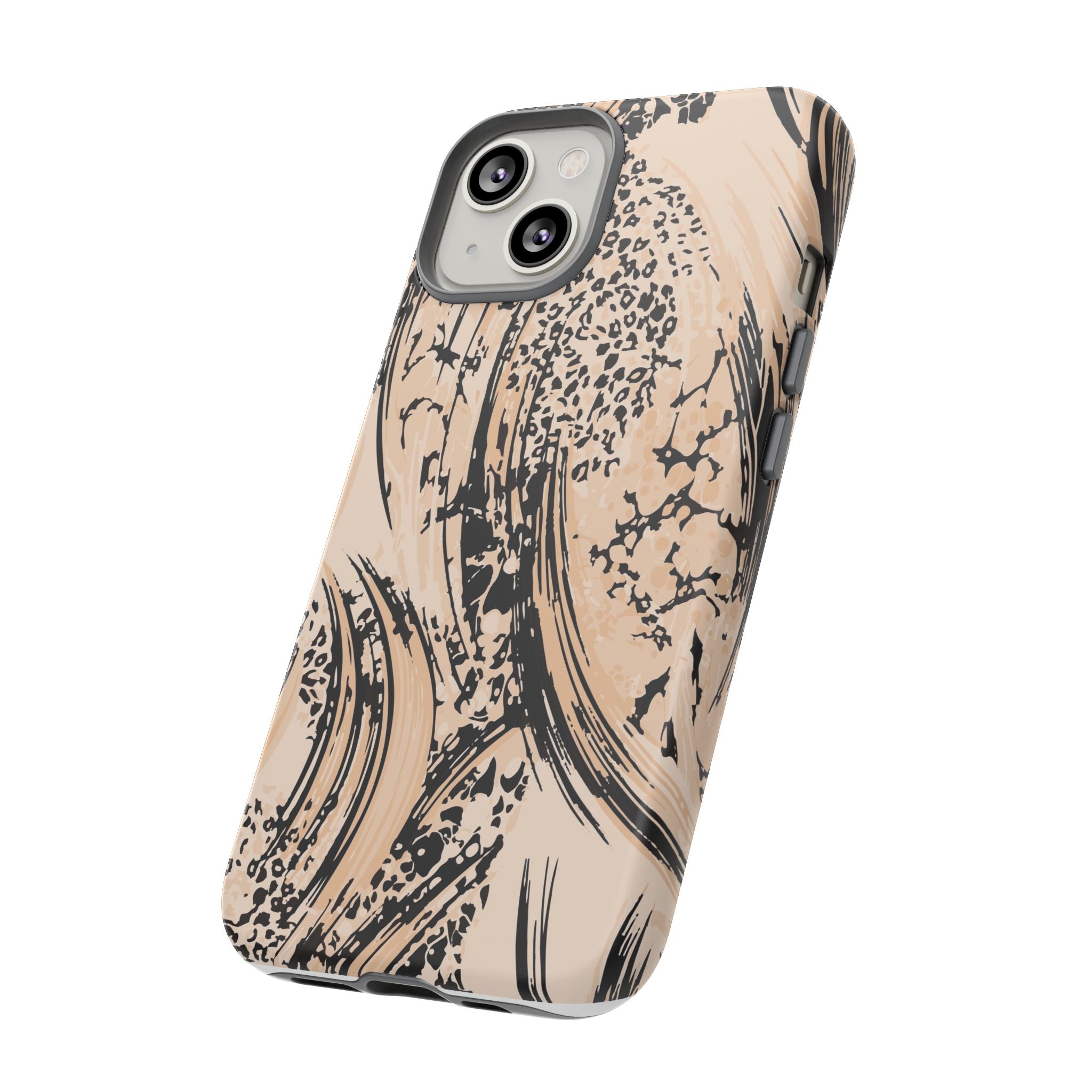 Abstract Brushstroke Phone Case — Neutral Beige & Black Artistic Protective Cover