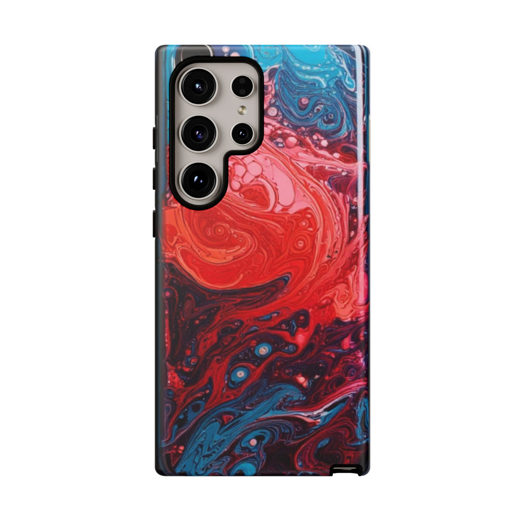 Abstract Red & Blue Swirl Tough Phone Case — Protective iPhone Cover with Fluid Art Design