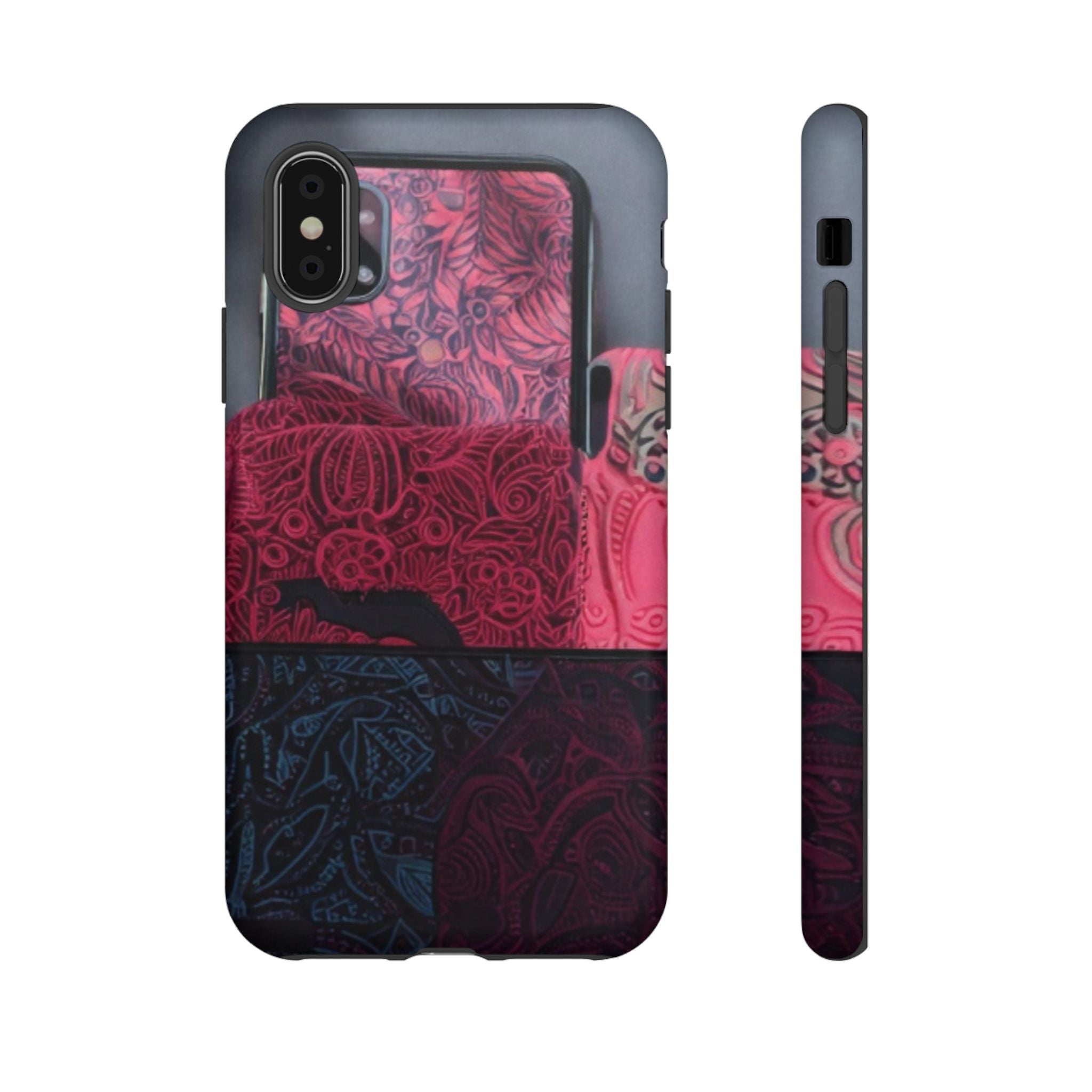 Floral Patchwork Tough Phone Case — Pink & Navy Doodle Design