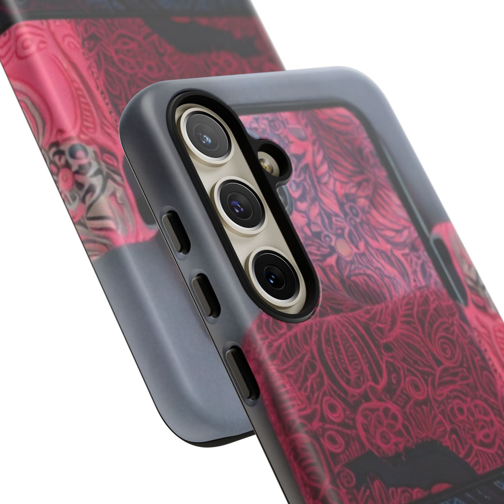 Floral Patchwork Tough Phone Case — Pink & Navy Doodle Design