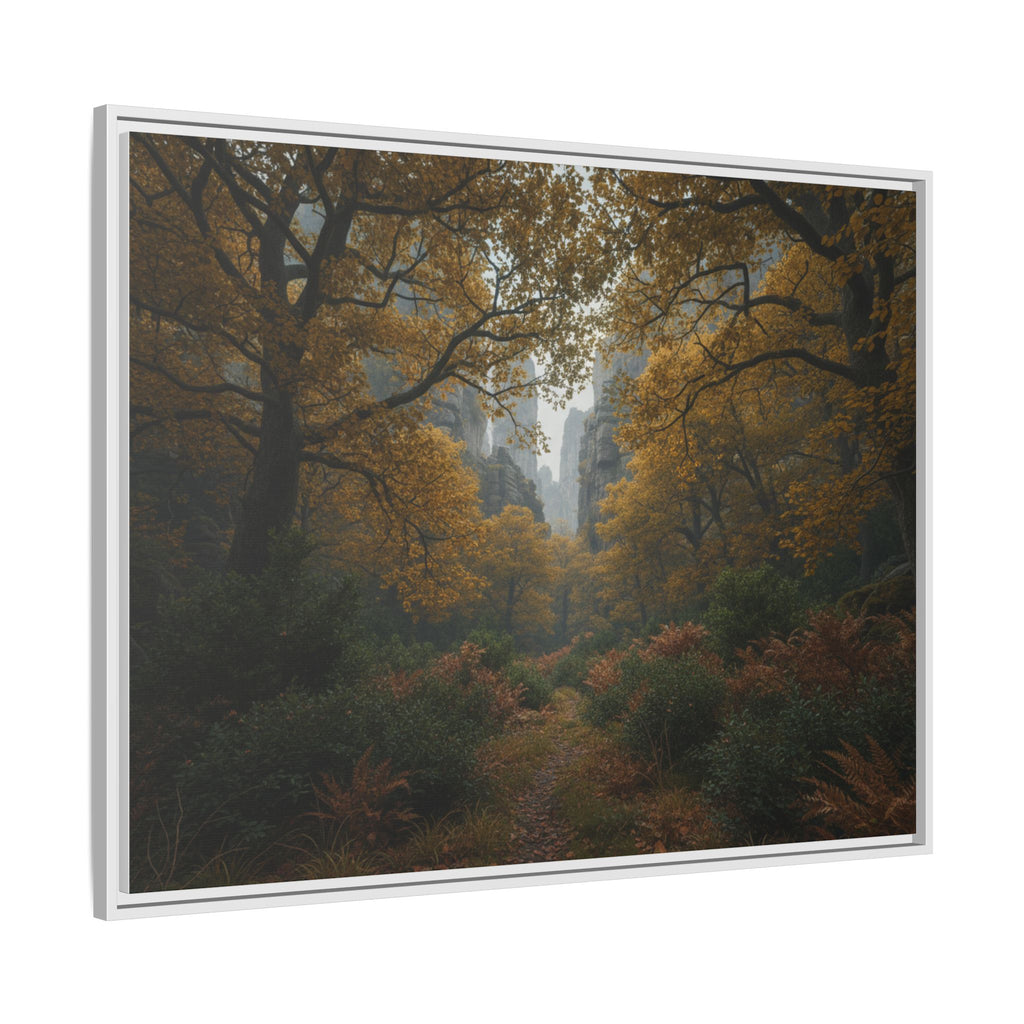 Autumn Forest Path Matte Canvas Print — Framed Wall Art