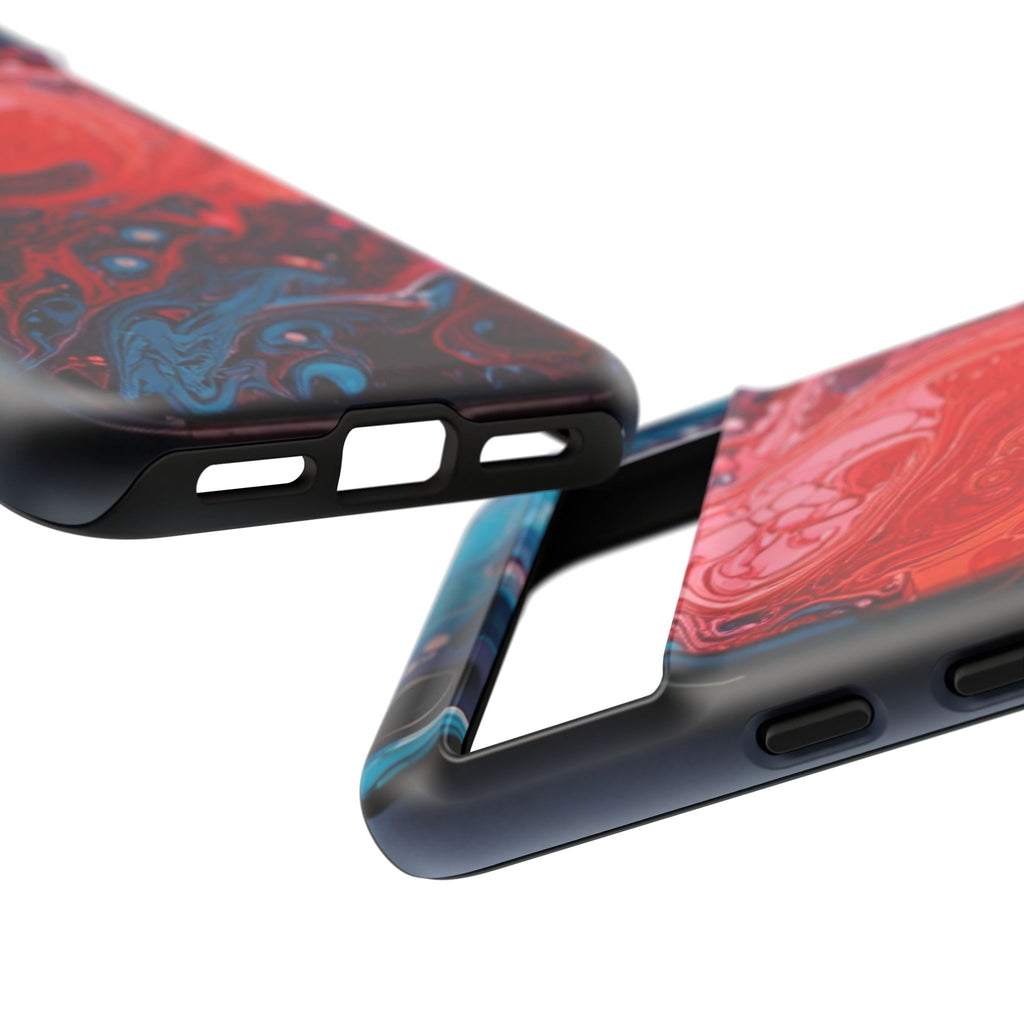 Abstract Red & Blue Swirl Tough Phone Case — Protective iPhone Cover with Fluid Art Design