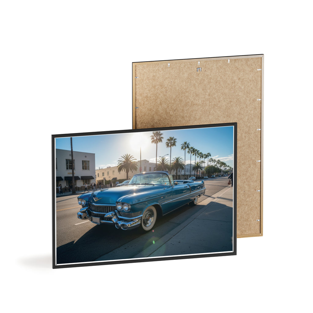 Framed Vintage Cadillac Poster – Retro Palm-Tree Coastal Car Wall Art