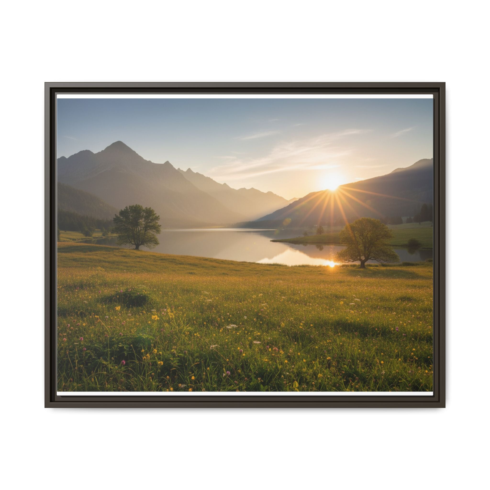 Sunrise Mountain Lake Matte Canvas — Framed Landscape Wall Art
