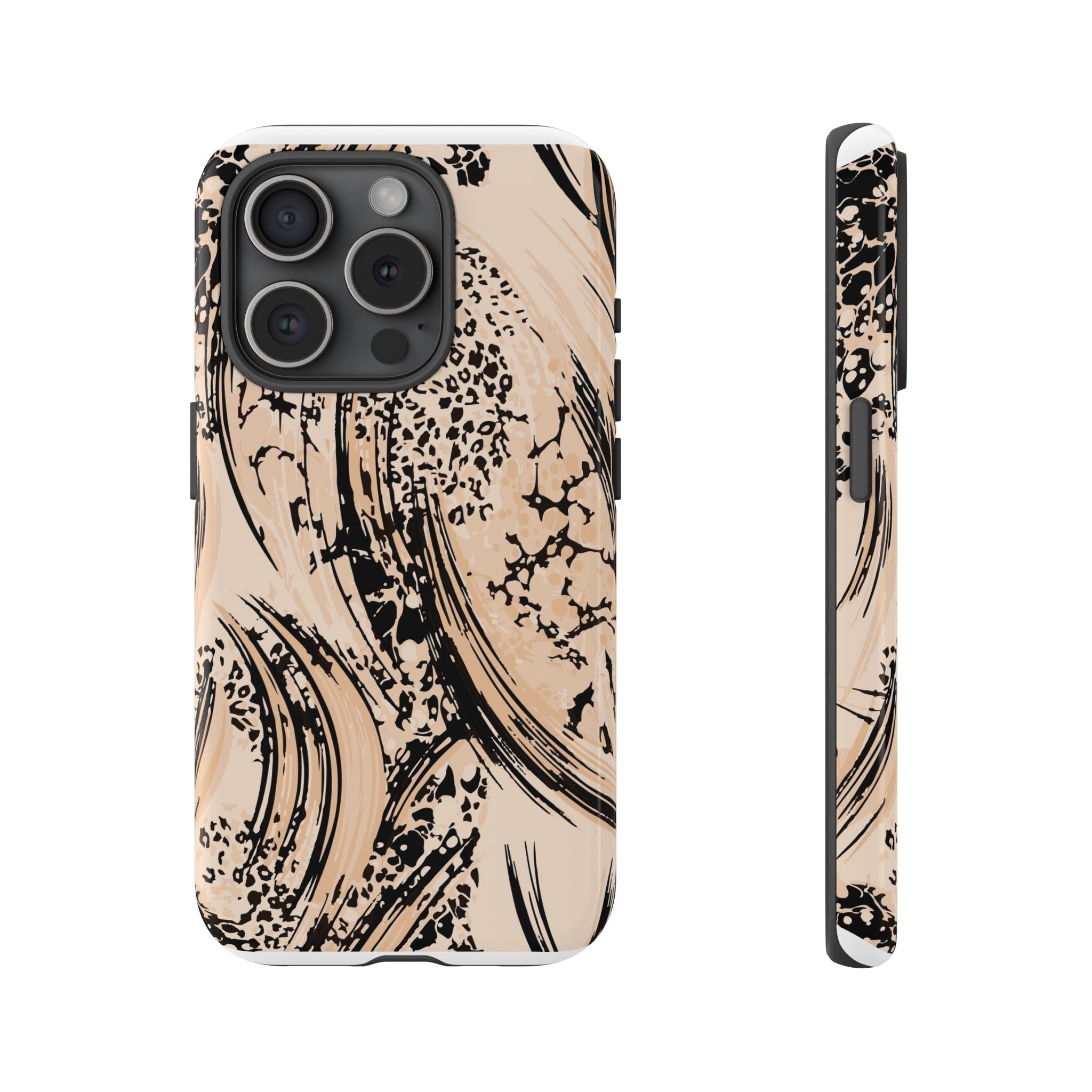 Abstract Brushstroke Phone Case — Neutral Beige & Black Artistic Protective Cover