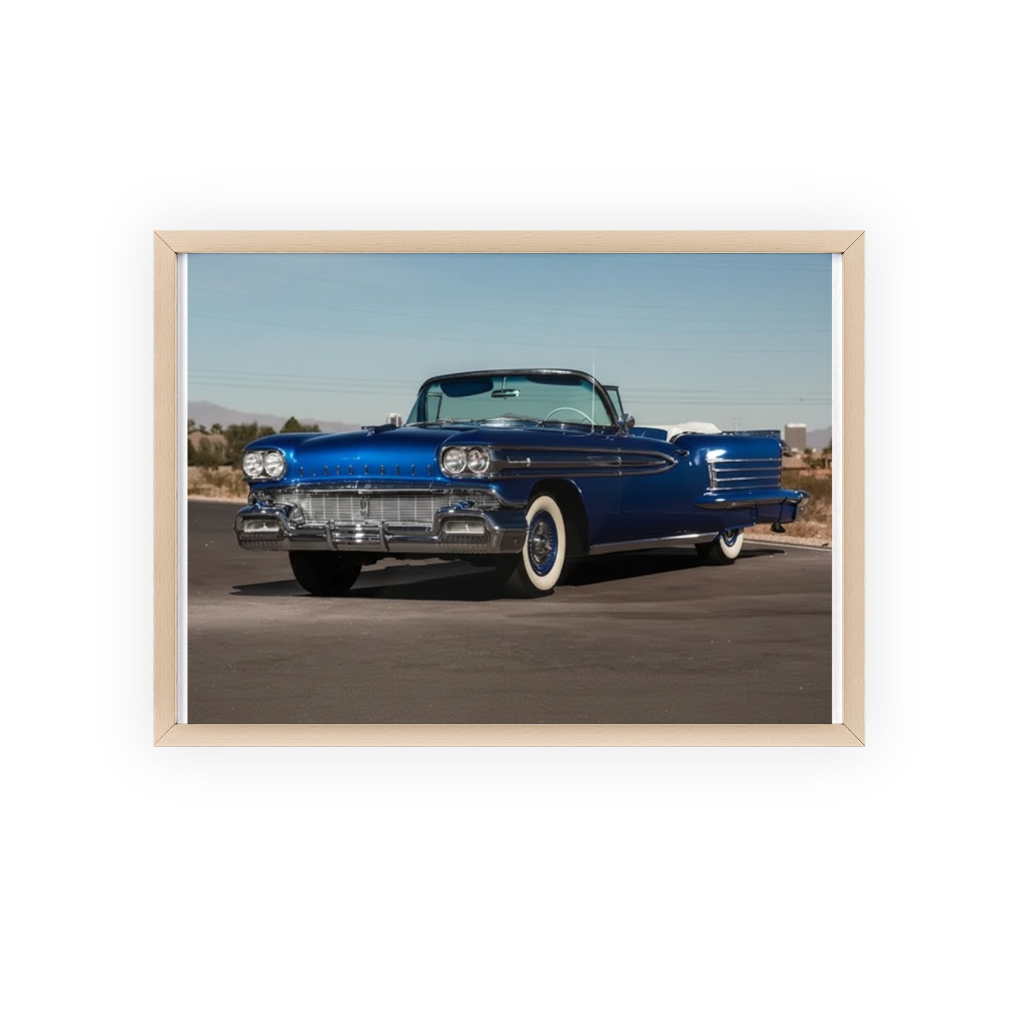 Framed Vintage Blue Classic Car Poster — Retro Automobile Wall Art