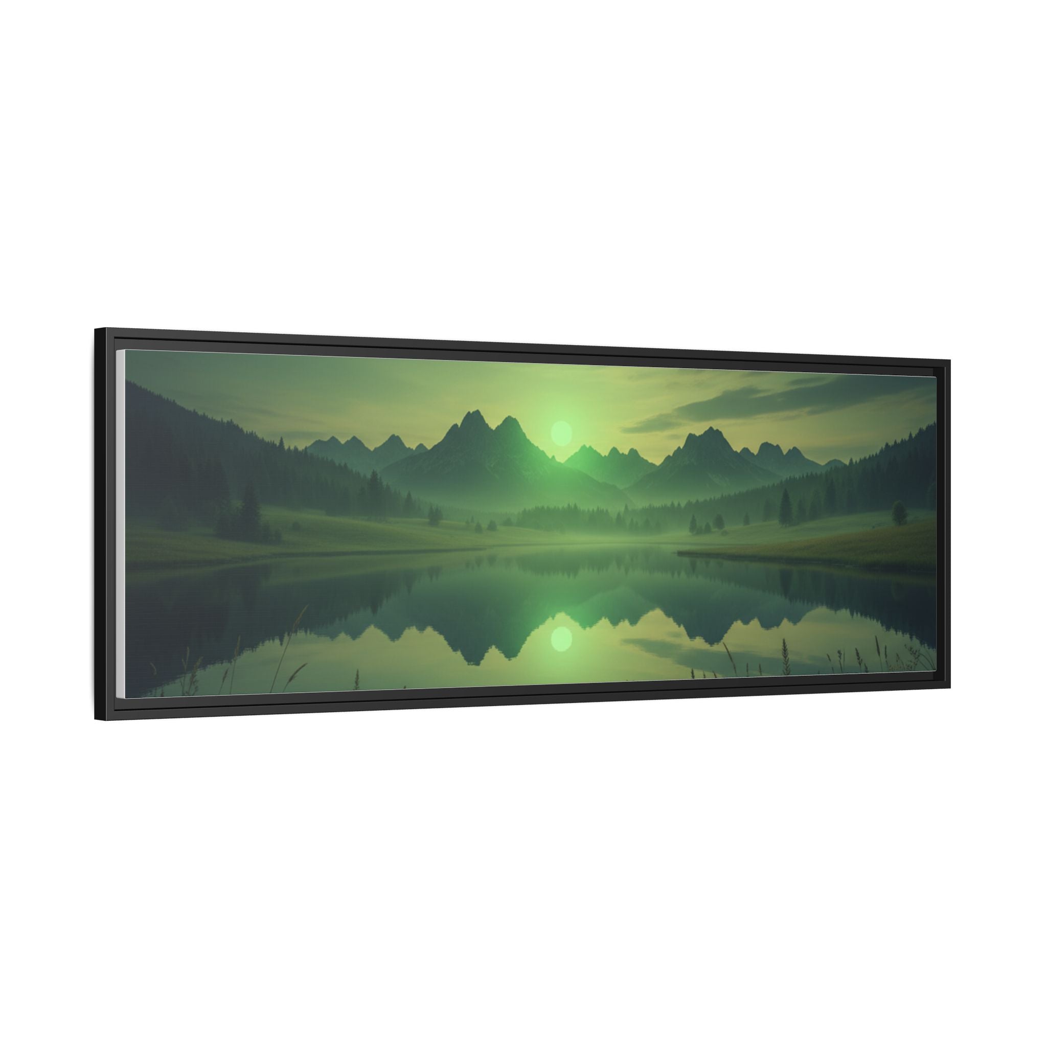 Framed Matte Canvas Print — Serene Green Mountain Lake Landscape