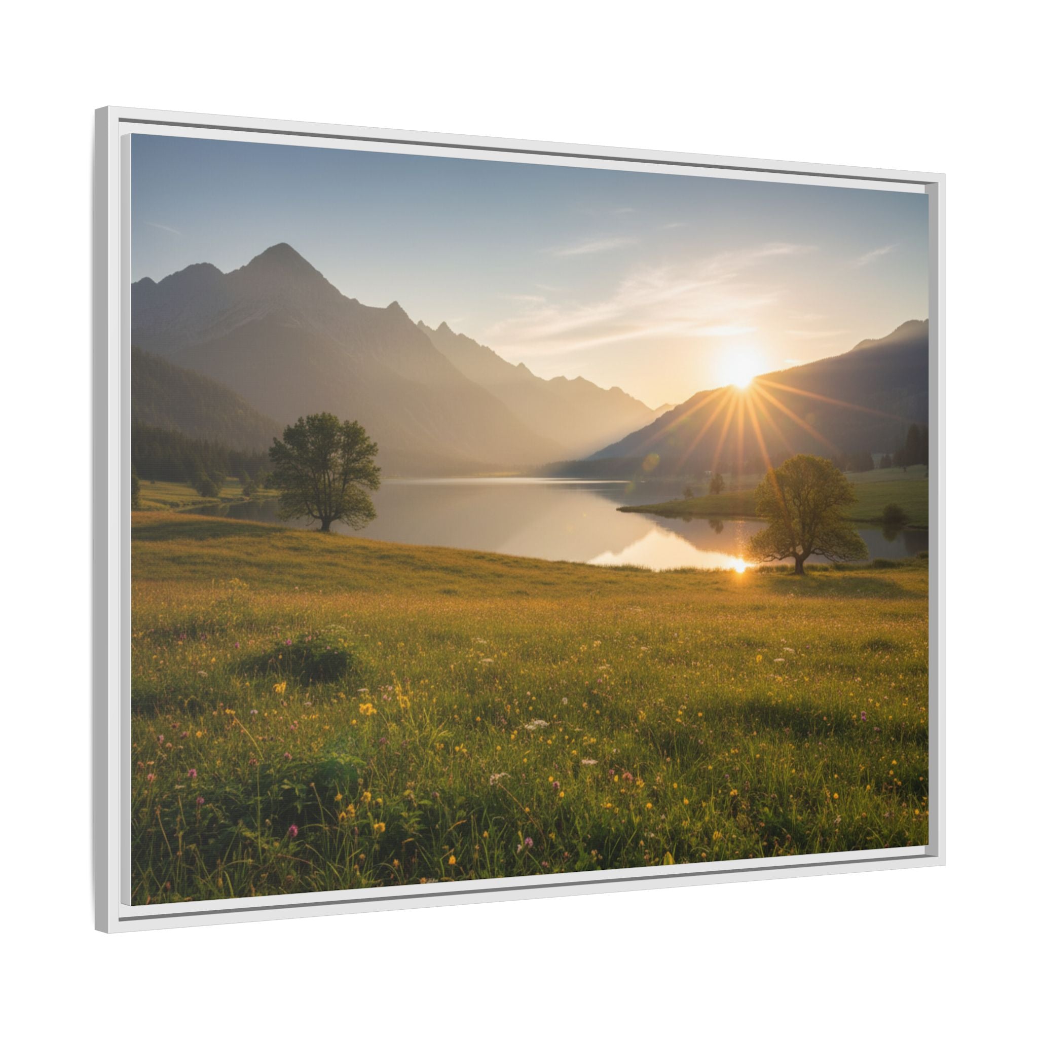 Sunrise Mountain Lake Matte Canvas — Framed Landscape Wall Art