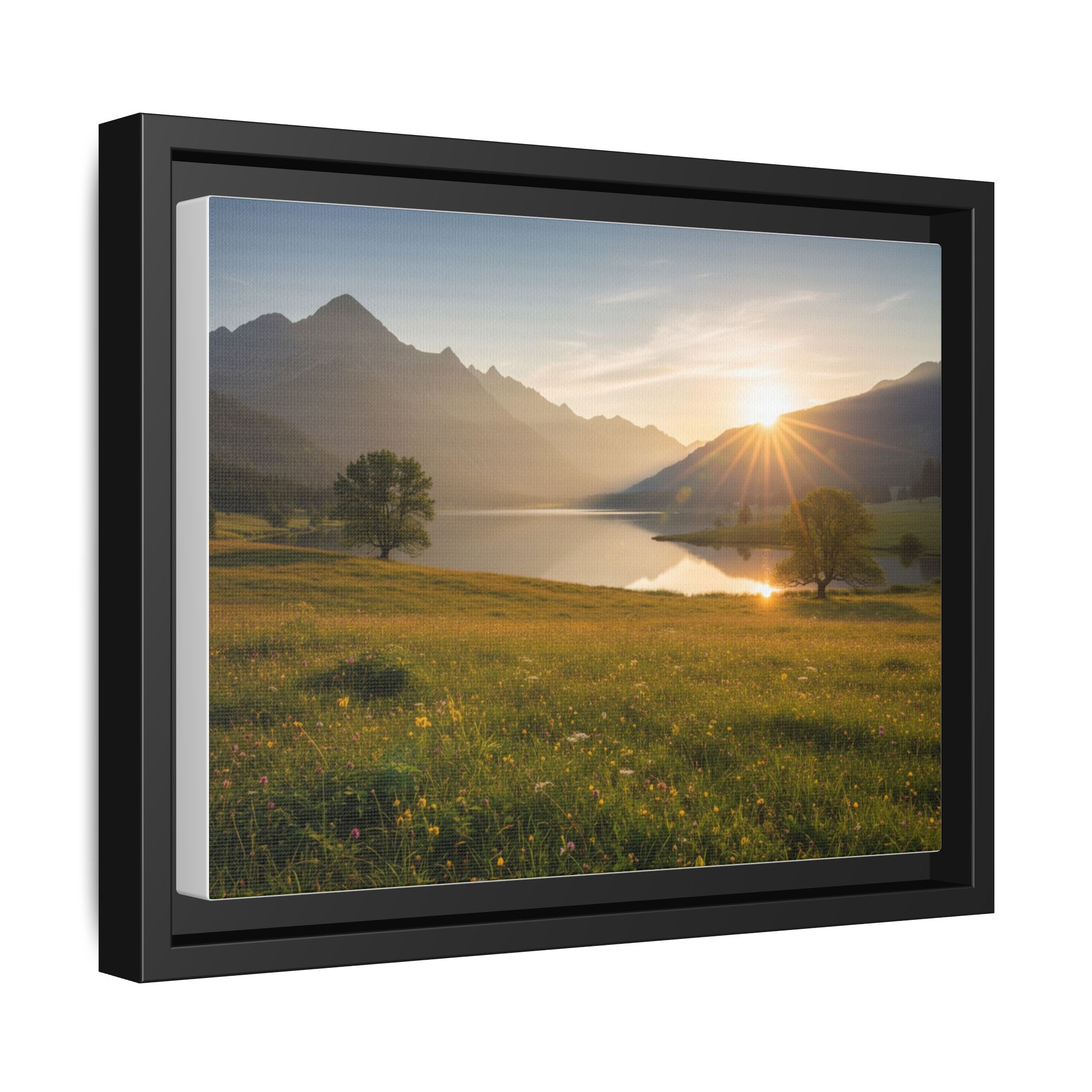 Sunrise Mountain Lake Matte Canvas — Framed Landscape Wall Art
