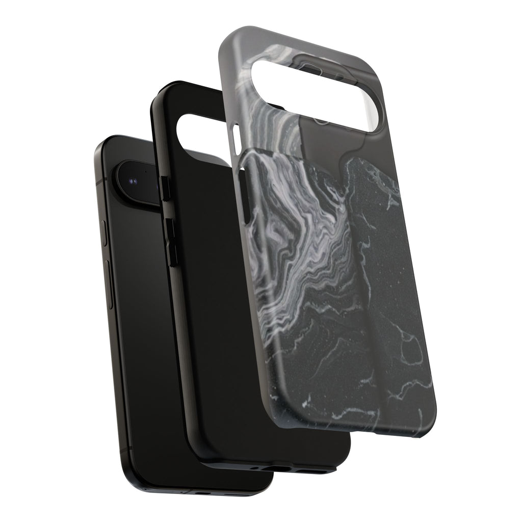 Black Marble Tough Phone Case — Protective iPhone Cover with Marble Texture