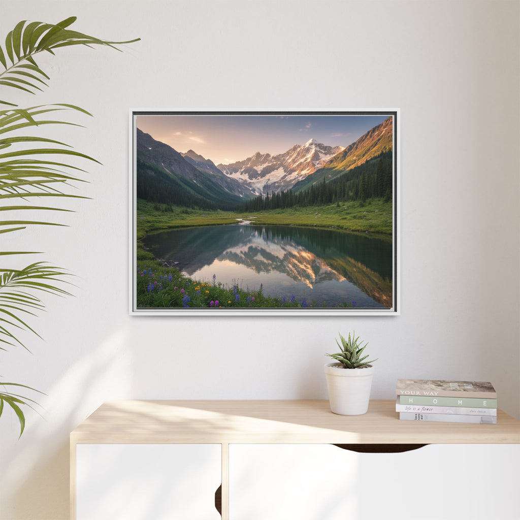 Matte Framed Canvas - Mountain Lake Landscape Wall Art