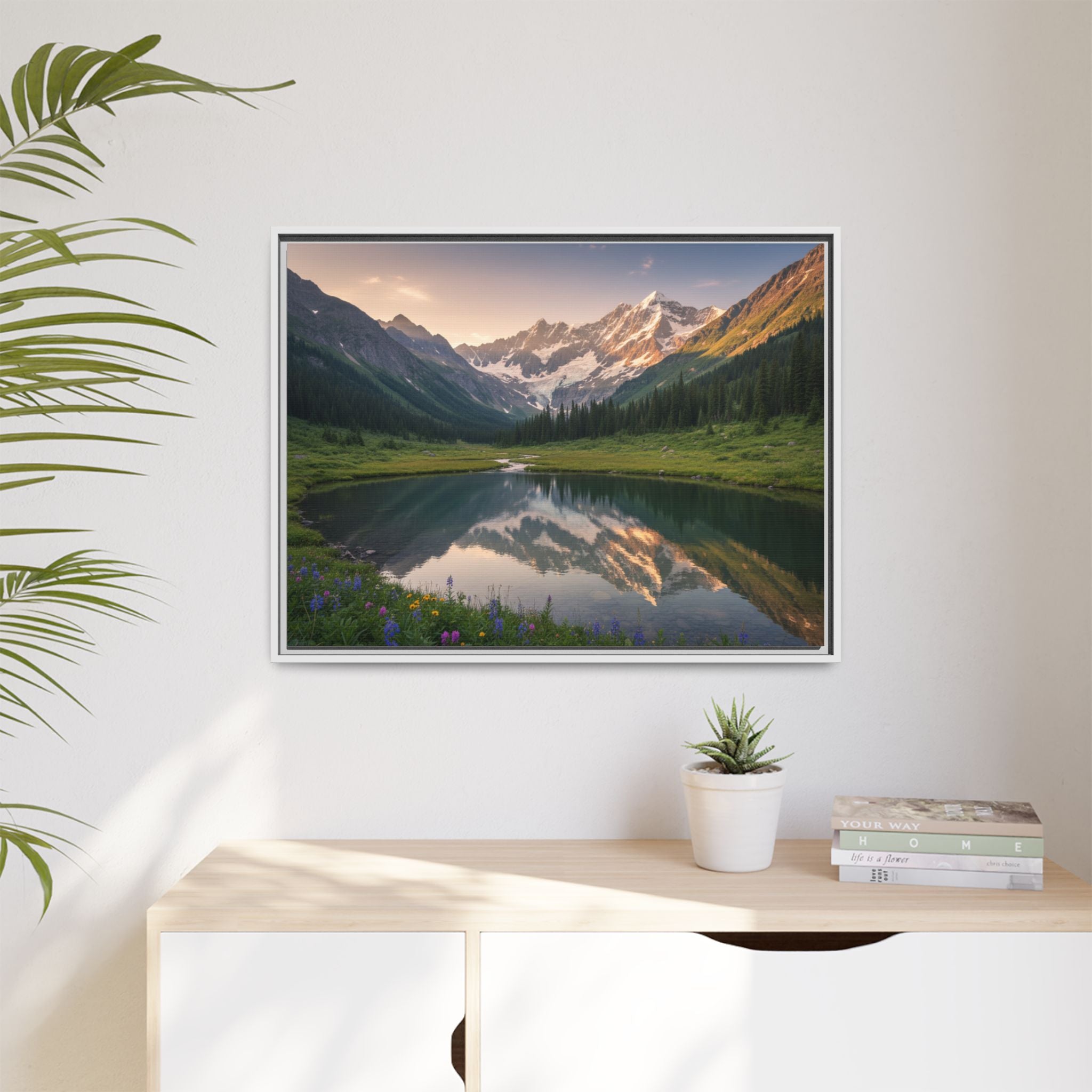 Matte Framed Canvas - Mountain Lake Landscape Wall Art