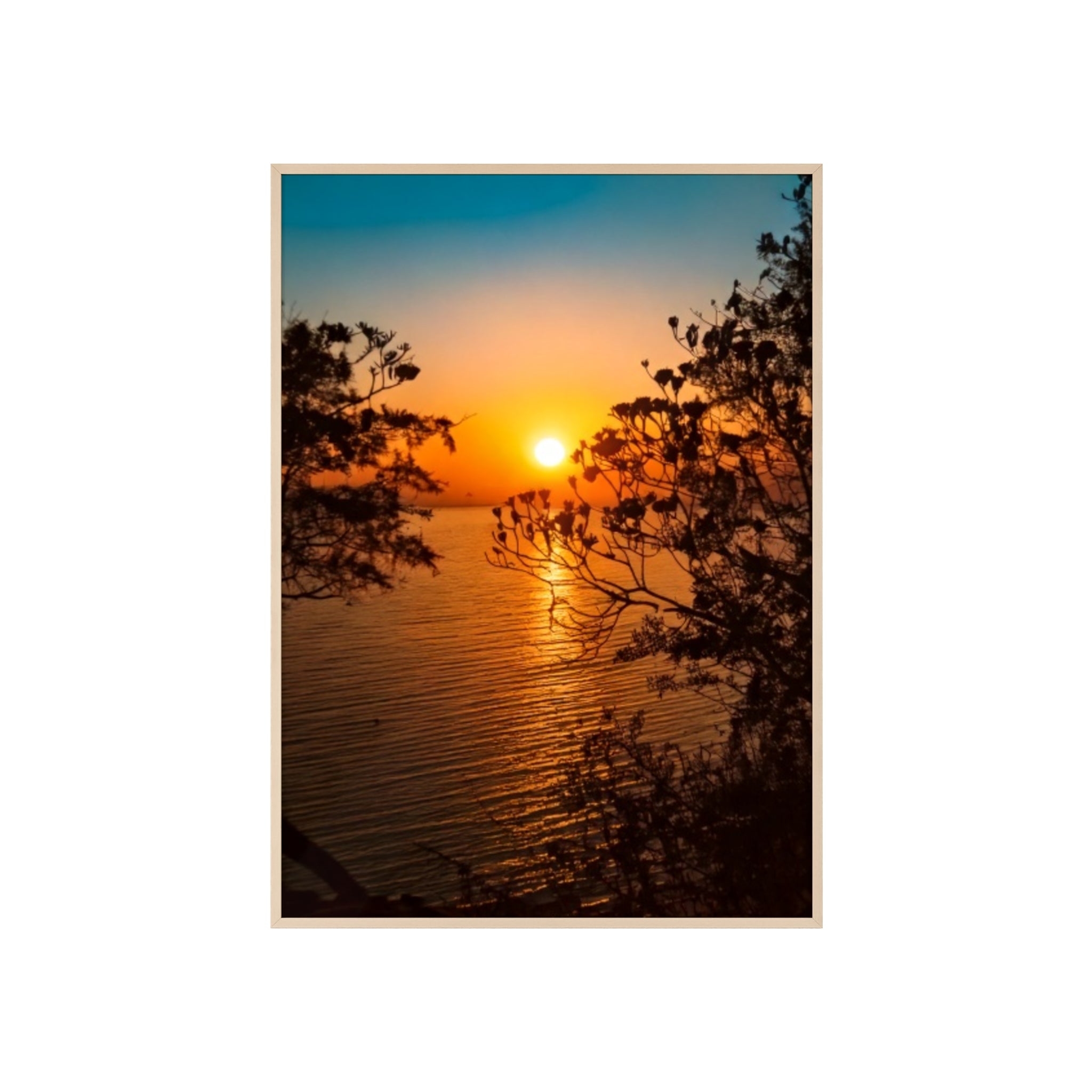 Sunset Coastal Poster with Wooden Frame — Framed Beach Wall Art
