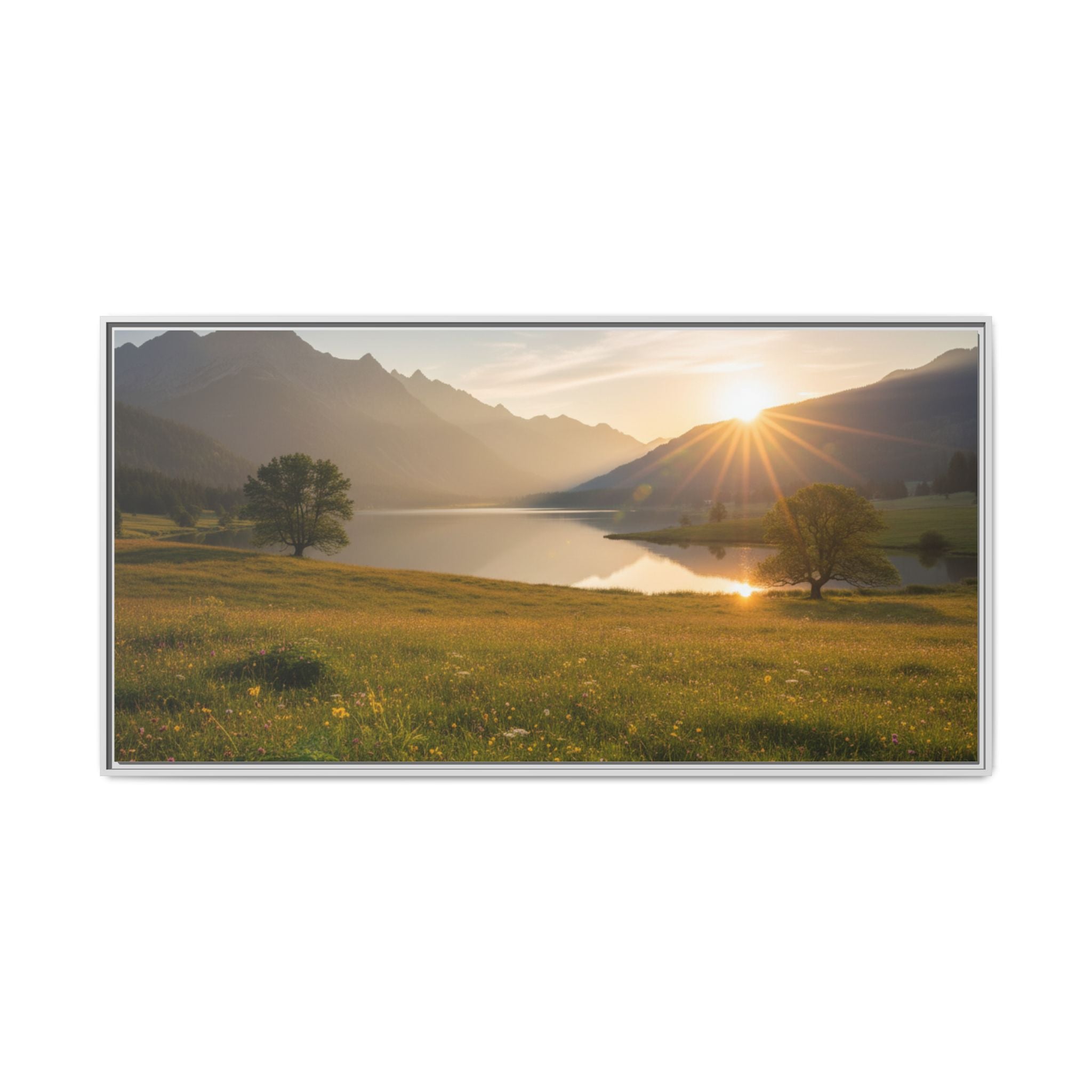 Sunrise Mountain Lake Matte Canvas — Framed Landscape Wall Art