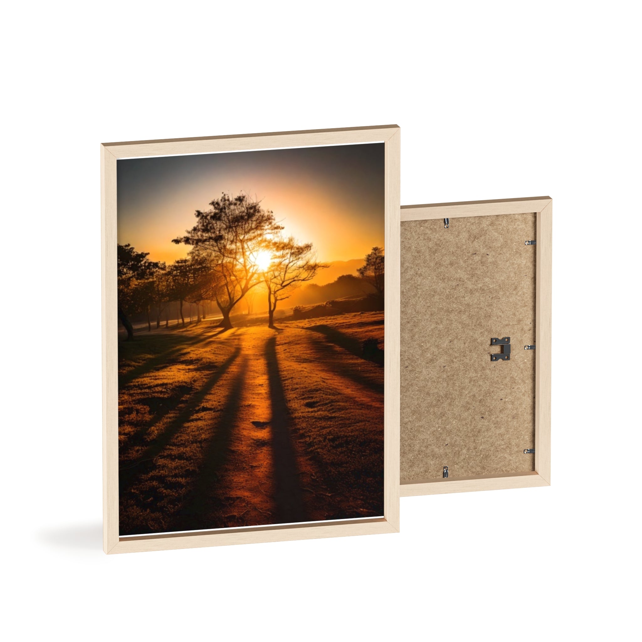 Sunrise Forest Poster — Framed Wooden Wall Art (Sunlit Trees)
