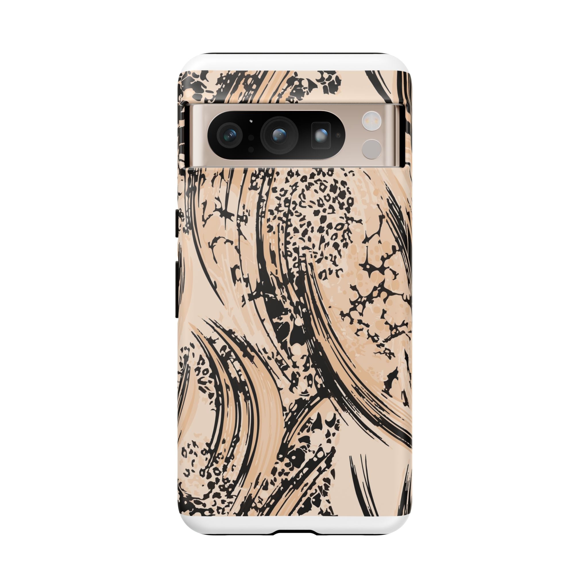 Abstract Brushstroke Phone Case — Neutral Beige & Black Artistic Protective Cover